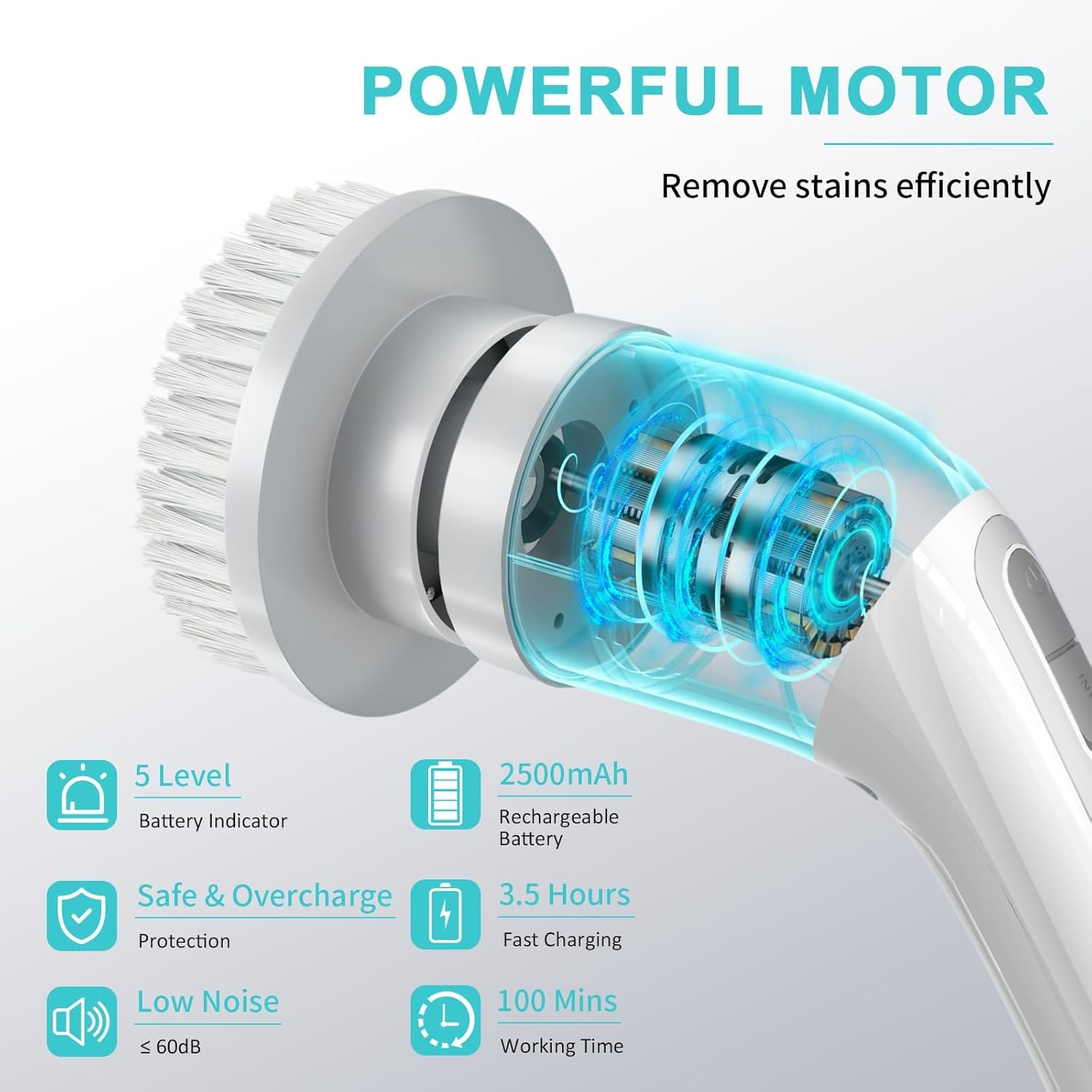 Electric Spin Scrubber, FARTVOLUS Cordless Cleaning Brush with 8 Replaceable Brush Heads, Bathroom and Floor Tile 360 Power Scrubber Dual Speed with Extension Handle for Bathtub, Kitchen, Window - Image 5