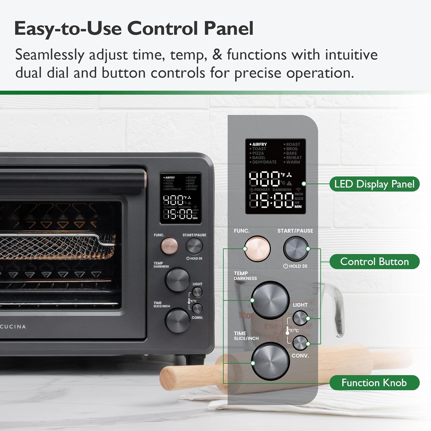 Infrared Heating Air Fryer Toaster Oven Combo, with Non-toxic Enamel-coated Interior, Extra Large Countertop Convection Oven 10-in-1 Combo, 6-Slice Toast, Enamel Baking Pan Easy Clean - Image 3