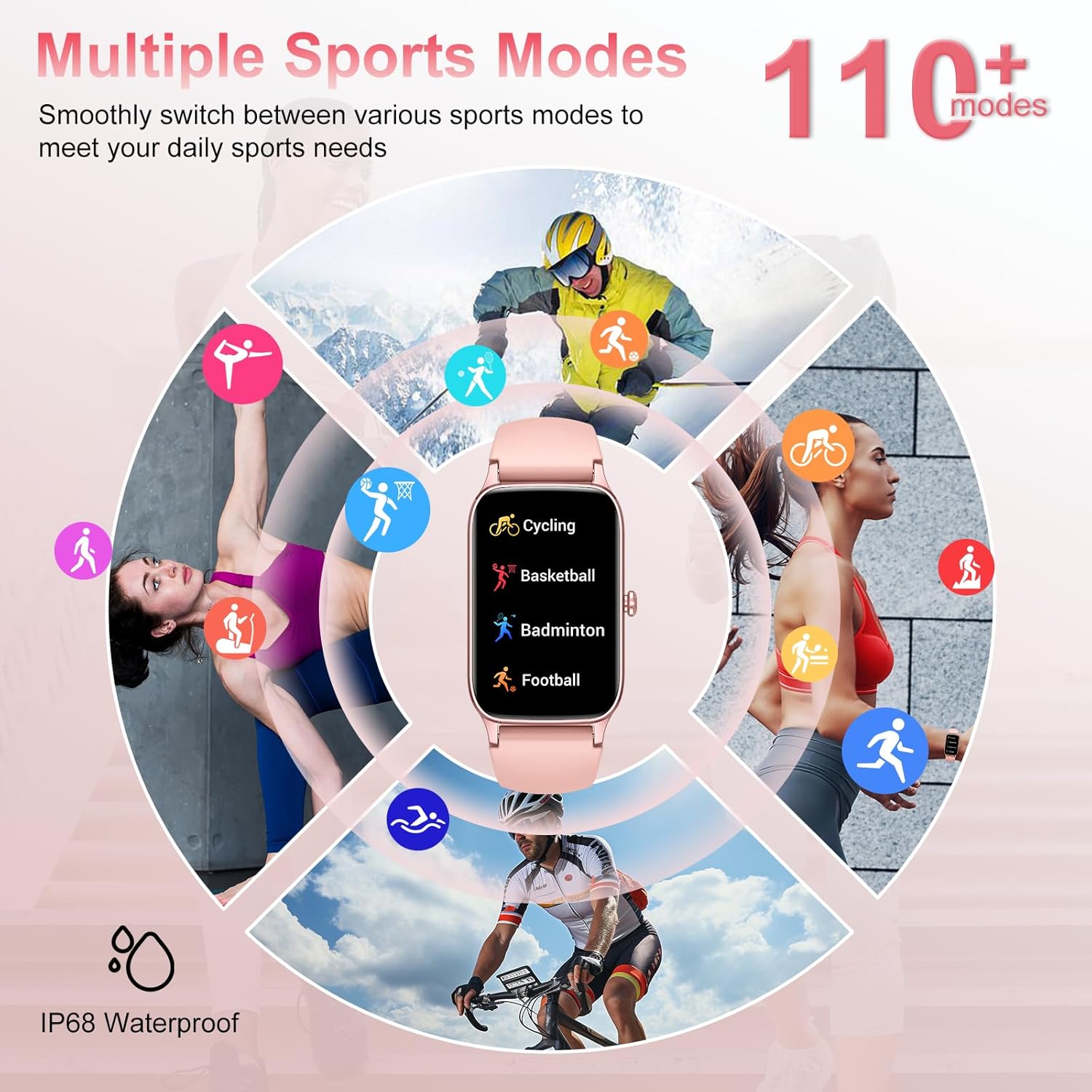 Smart Watch for Men Women, 1.57" Smartwatch (Answer/Make Call) , Fitness Tracker with 110+ Sport Modes, Heart Rate/Sleep Monitor, IP68 Waterproof, Bluetooth Calls, Smartwatches for Android iOS Pink - Image 5