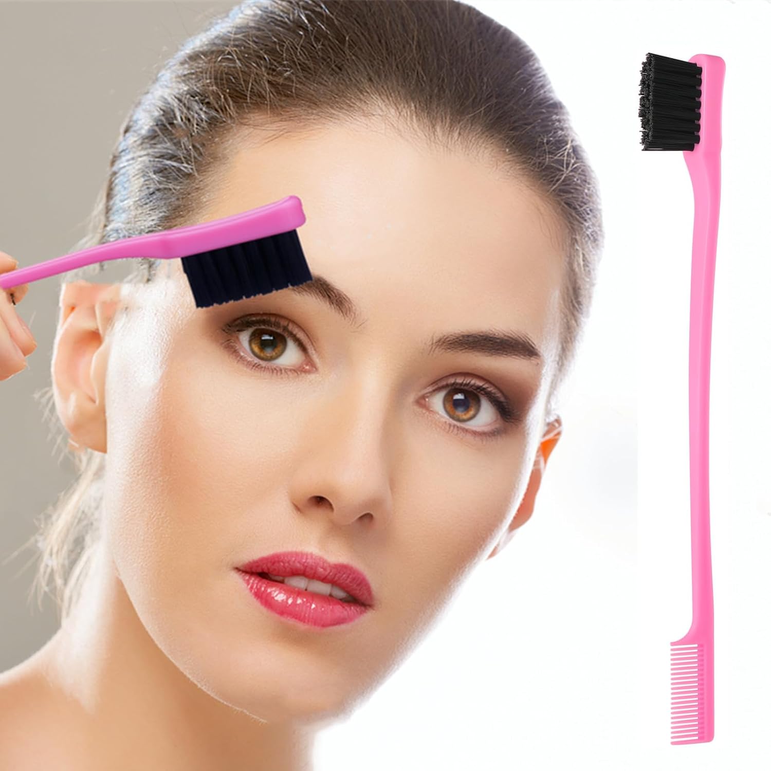 5Pcs Slick Back Brush Set with Topsy Tail Tool, Teasing Bristle, Rat Comb for Women & Girls Hair Styling, Flyaways Control and Edge Combing - Pink - Image 4