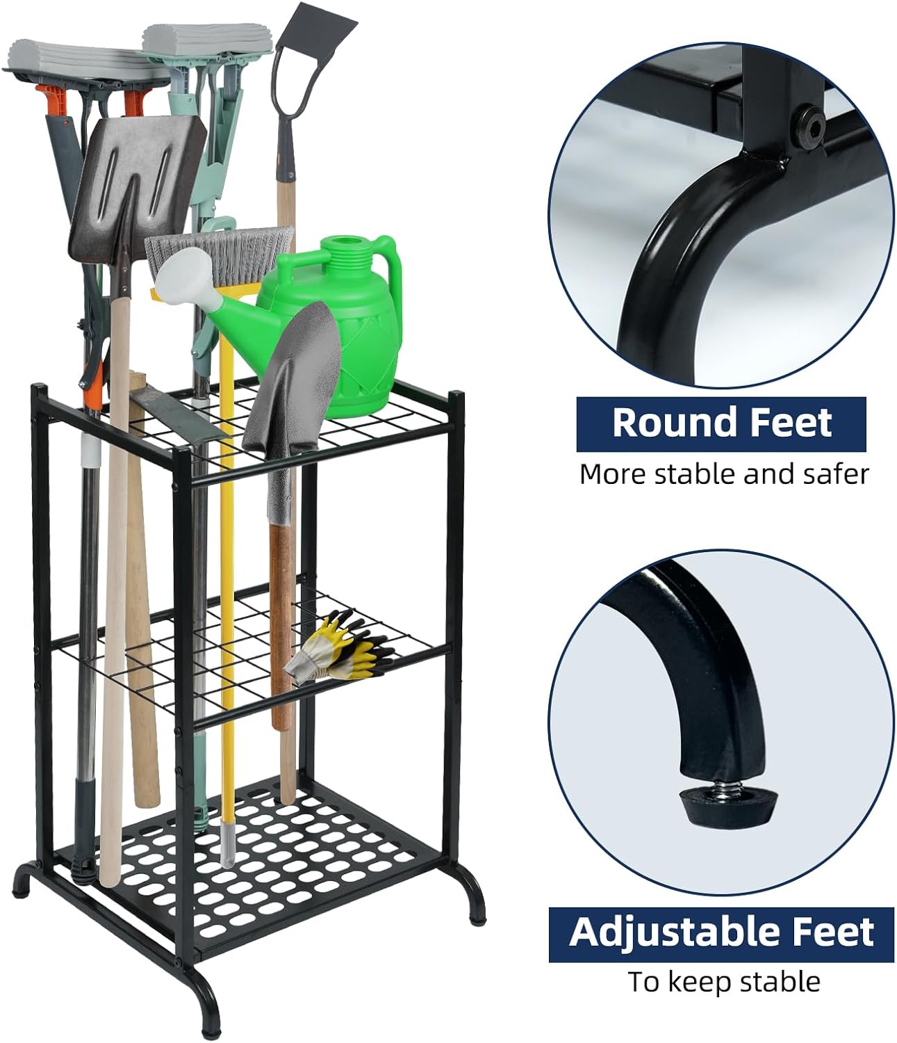 Garden Tool Organizer and Storage, Yard Tool Organizer for Garage Up to 41 Tools, 3-tire Yard Tool Holder Holding Long Handled Tools for Shed Garden Outdoor - Image 6