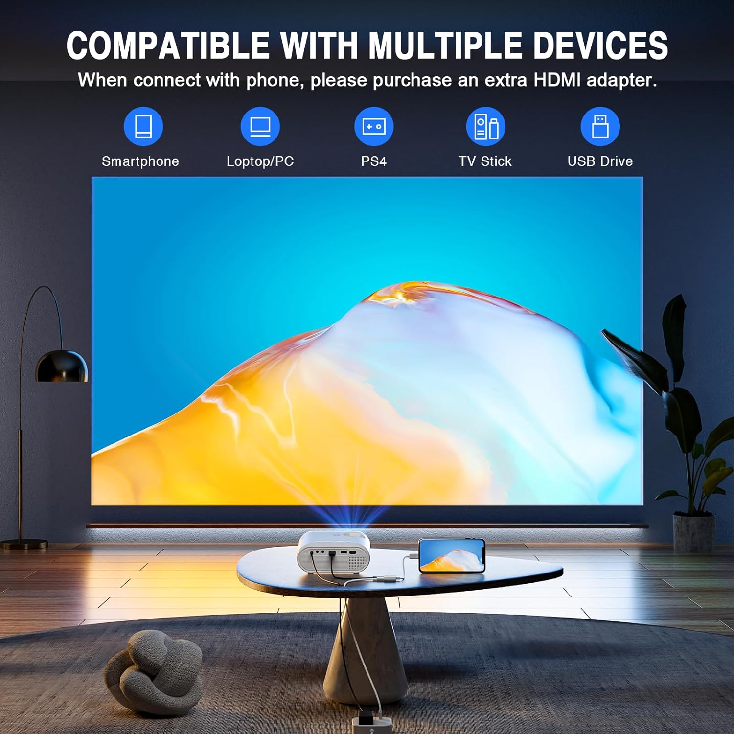 Mini Projector, VISSPL Full HD 1080P Video Projector, Portable Outdoor Projector with Tripod, Kids Gift, Home Theater Movie Phone Projector Compatible with Android/iOS/Windows/TV Stick/HDMI/USB - Image 7