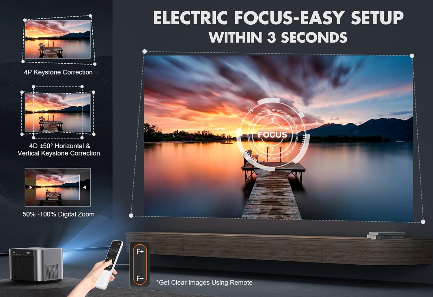 FHD 1080P Projector 4K Support, 800ANSI 5G WiFi Bluetooth, Outdoor With Full-Sealed Engine/Electric Focus/4P4D/PPT/Zoom, Home Movie Compatible W/iOS/Android/PC/TV - Image 6