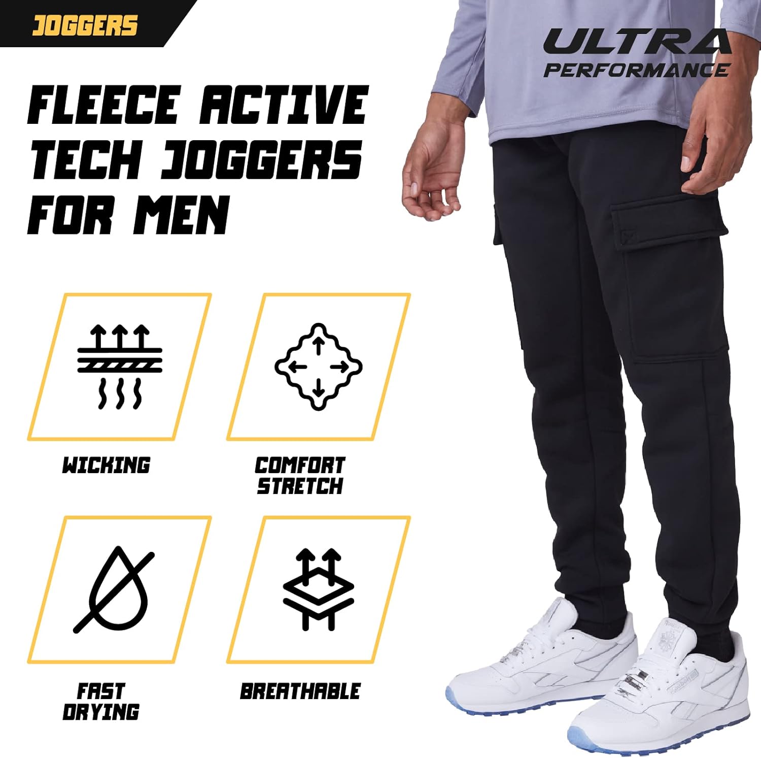 Ultra Performance 3 Pack Mens Sweatpants, Fleece Cargo Joggers for Men with Pockets - Image 6