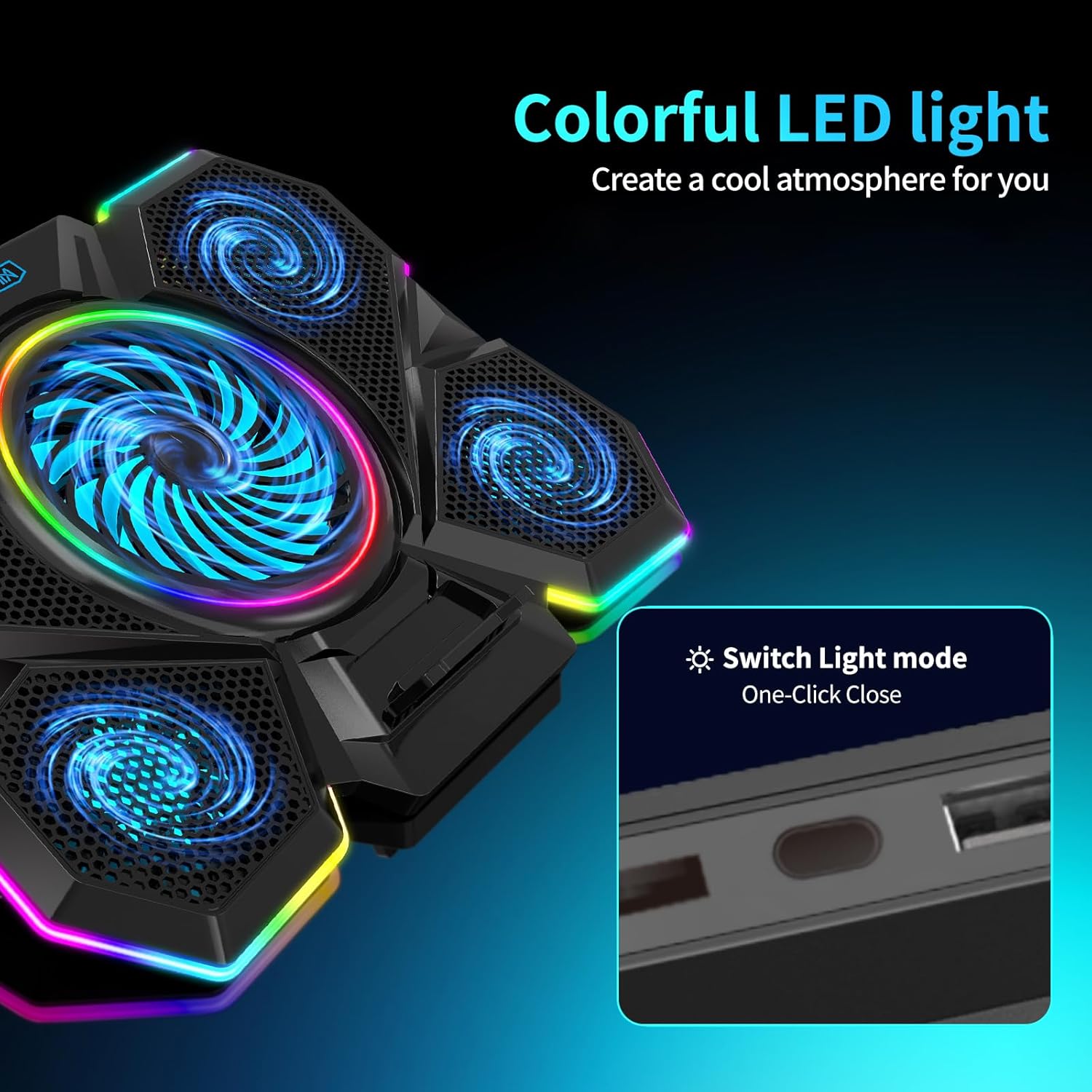 Laptop Cooling Pad, Gaming Laptop Cooler with 5 Quiet Fans and LED Lights (One-Click Close), Laptop Fan Cooling Pad Fits 12-17 Inch Laptop, 7 Adjustable Height - Image 6