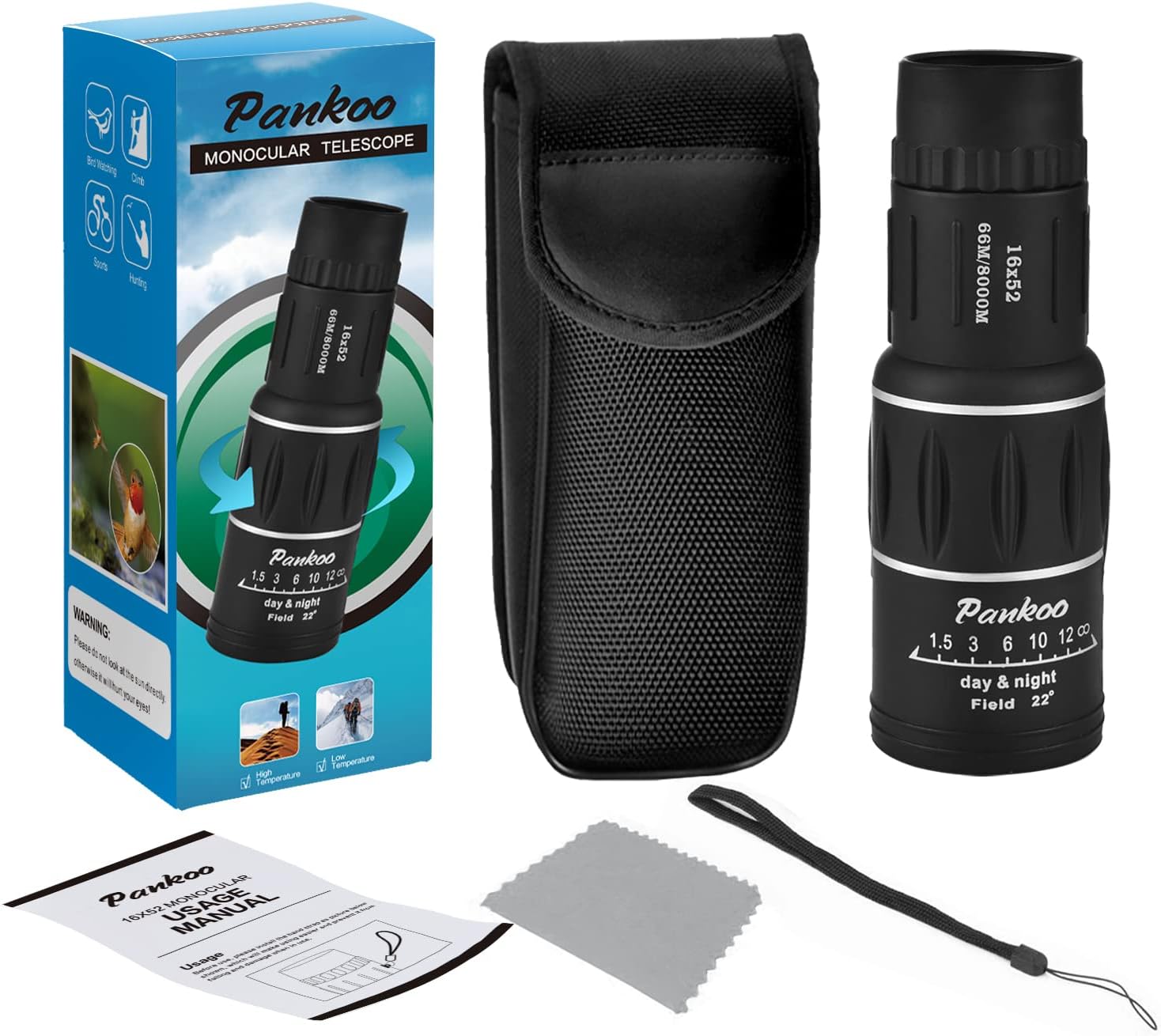 16X52 Monocular Telescope High Powered for Adults, 2023 Power Prism Compact Monoculars for Adults,HD Monocular Scope for Gifts, Outdoor Activity,Bird Watching,Hiking,Concert,Travelling - Image 8