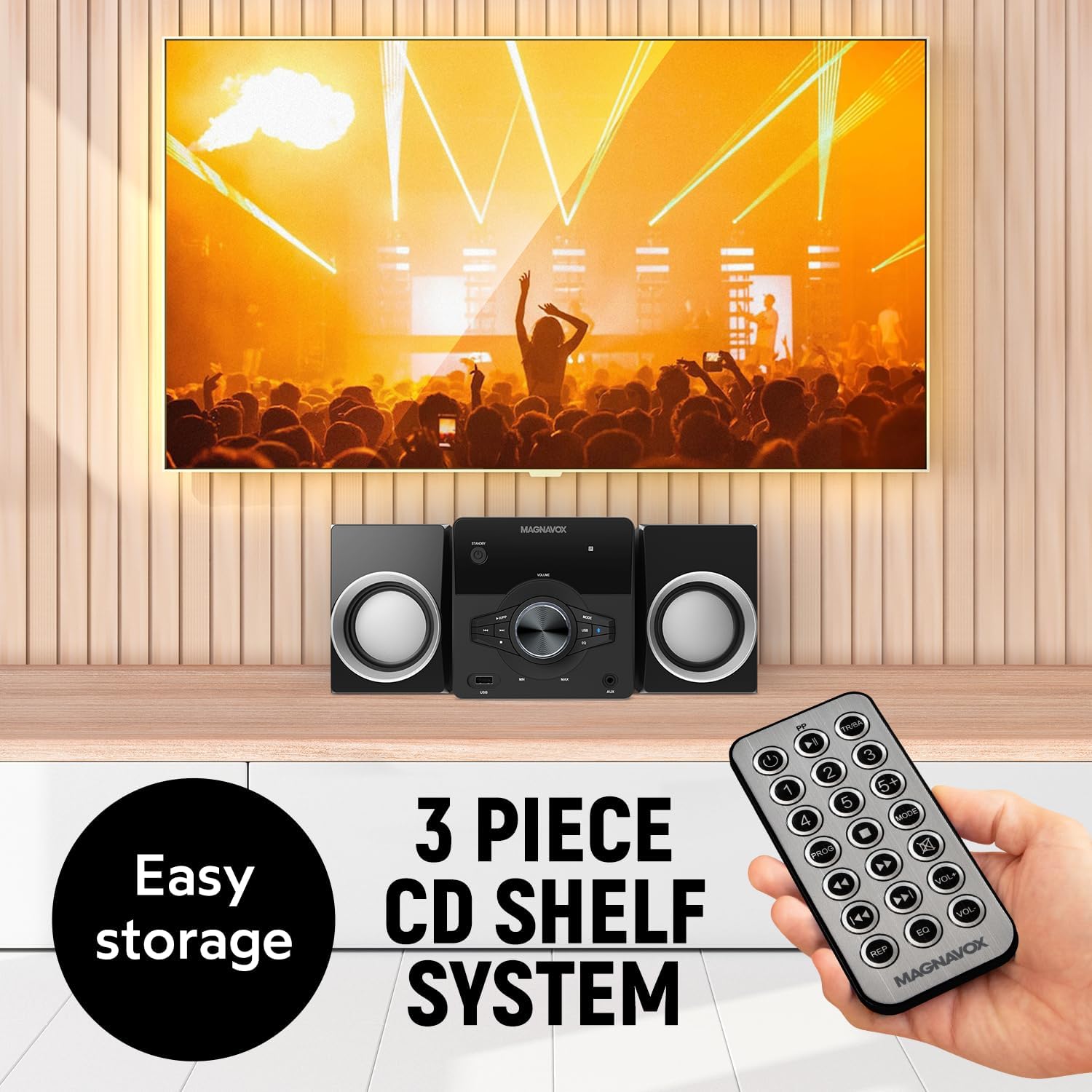 Magnavox MM442 3-Piece Top Loading CD Shelf System with Digital PLL FM Stereo Radio, Bluetooth Wireless Technology, and Remote Control in Black | Blue Lights | LED Display | AUX Port Compatible | - Image 5