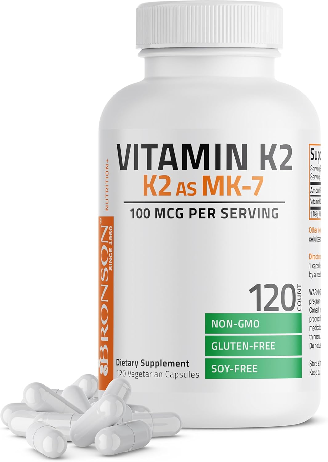 Bronson Vitamin K2 as MK-7 Menaquinone 100 mcg Non-GMO, 120 Capsules - Image 2