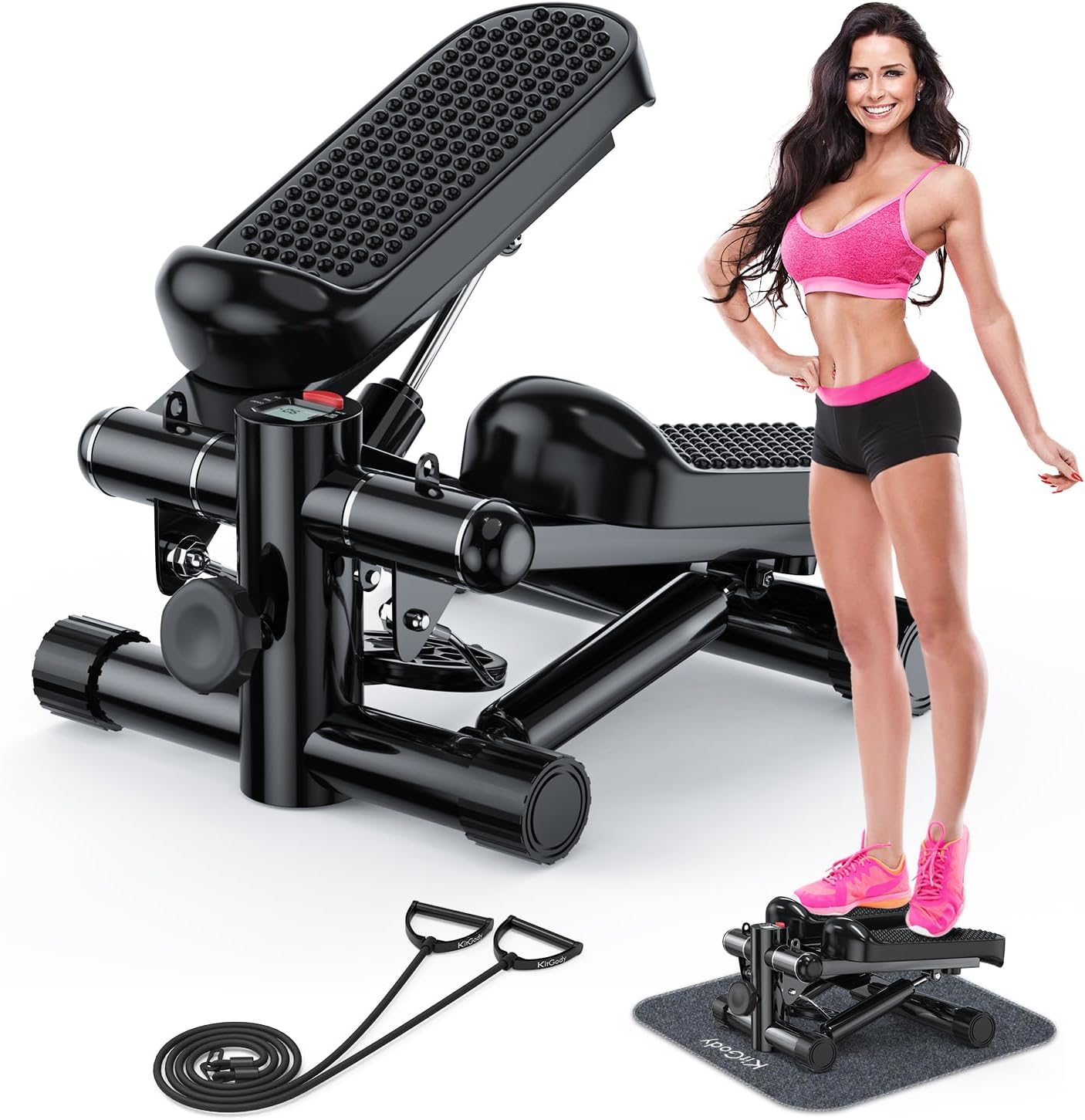 Steppers for Exercise at Home, KitGody Mini Stepper with Resistance Bands, Portable Stair Stepper for Home 330LBS Capacity, Adjustable Height Fitness Stepper Machine - Image 2