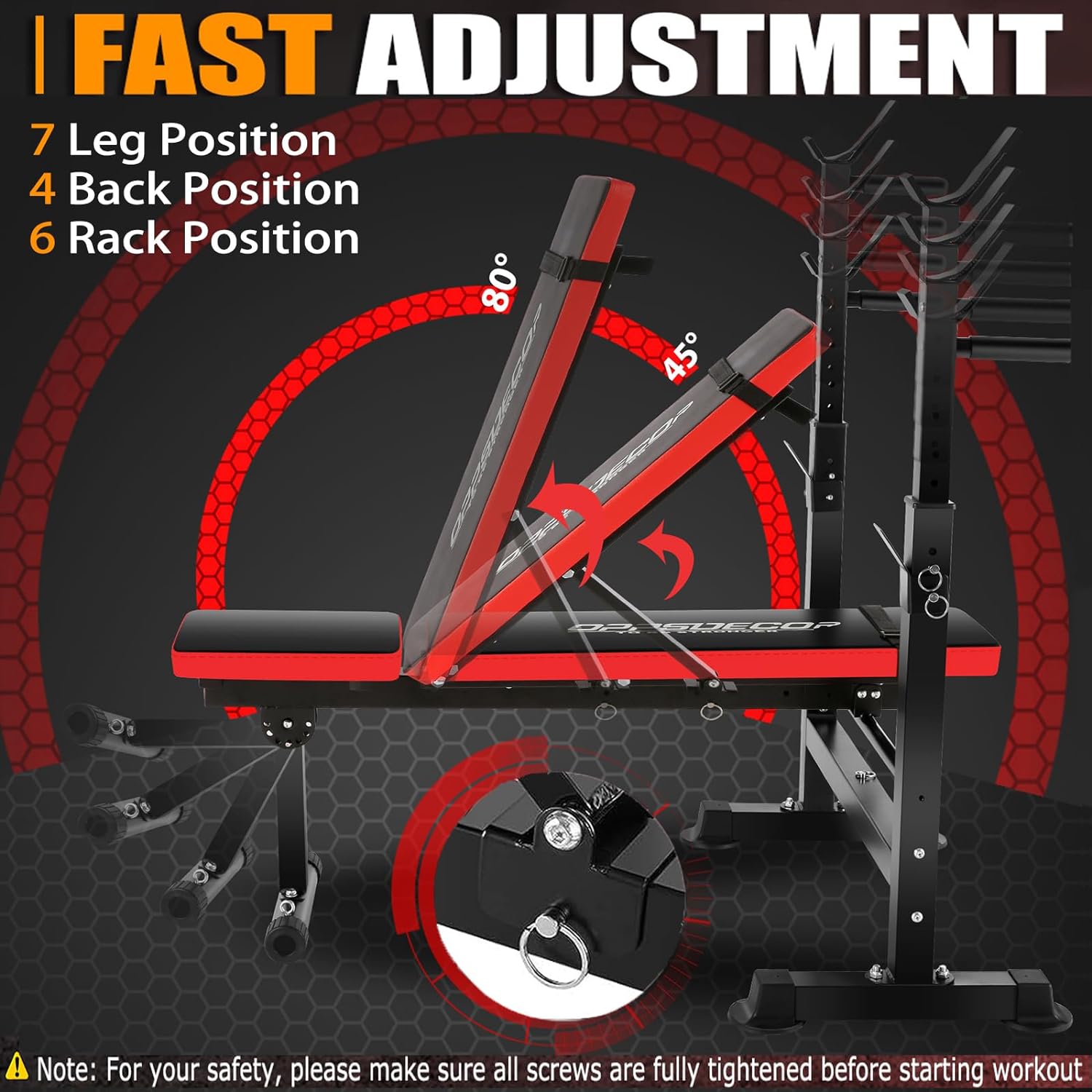 OPPSDECOR 6 in 1 660lbs Weight Bench Set with Squat Rack, Bench Press Set with Barbell Rack, Adjustable Incline Strength Training Workout Bench with Leg Developer Preacher Curl for Home Gym PXZXYX1 - Image 3