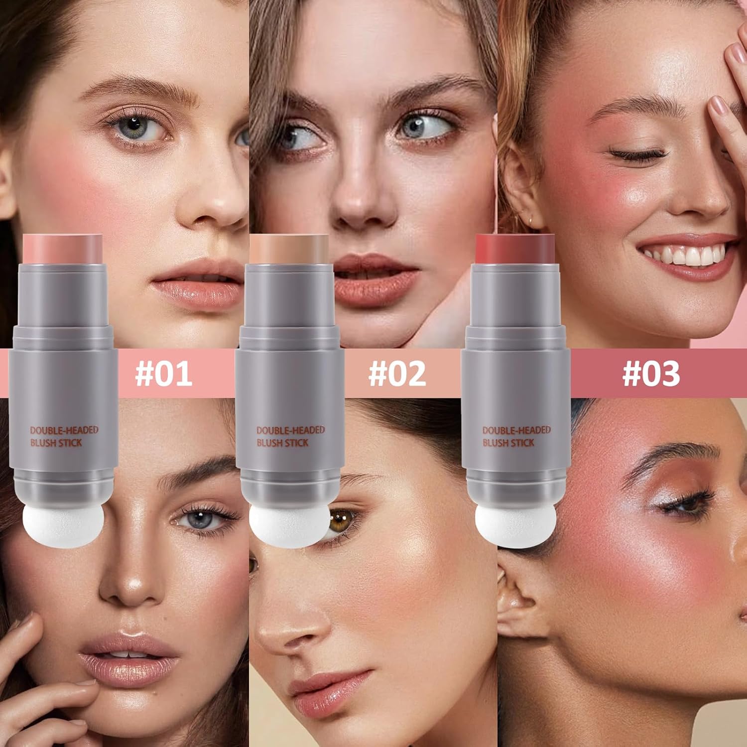 Boobeen Cream Blush Stick, Double-head, Lightweight Long-lasting Color Natural Blush Makeup Stick, Multi Face Blush for Cheek, Lip and Eye, Dewy Finish for All Skin Tones - Image 7