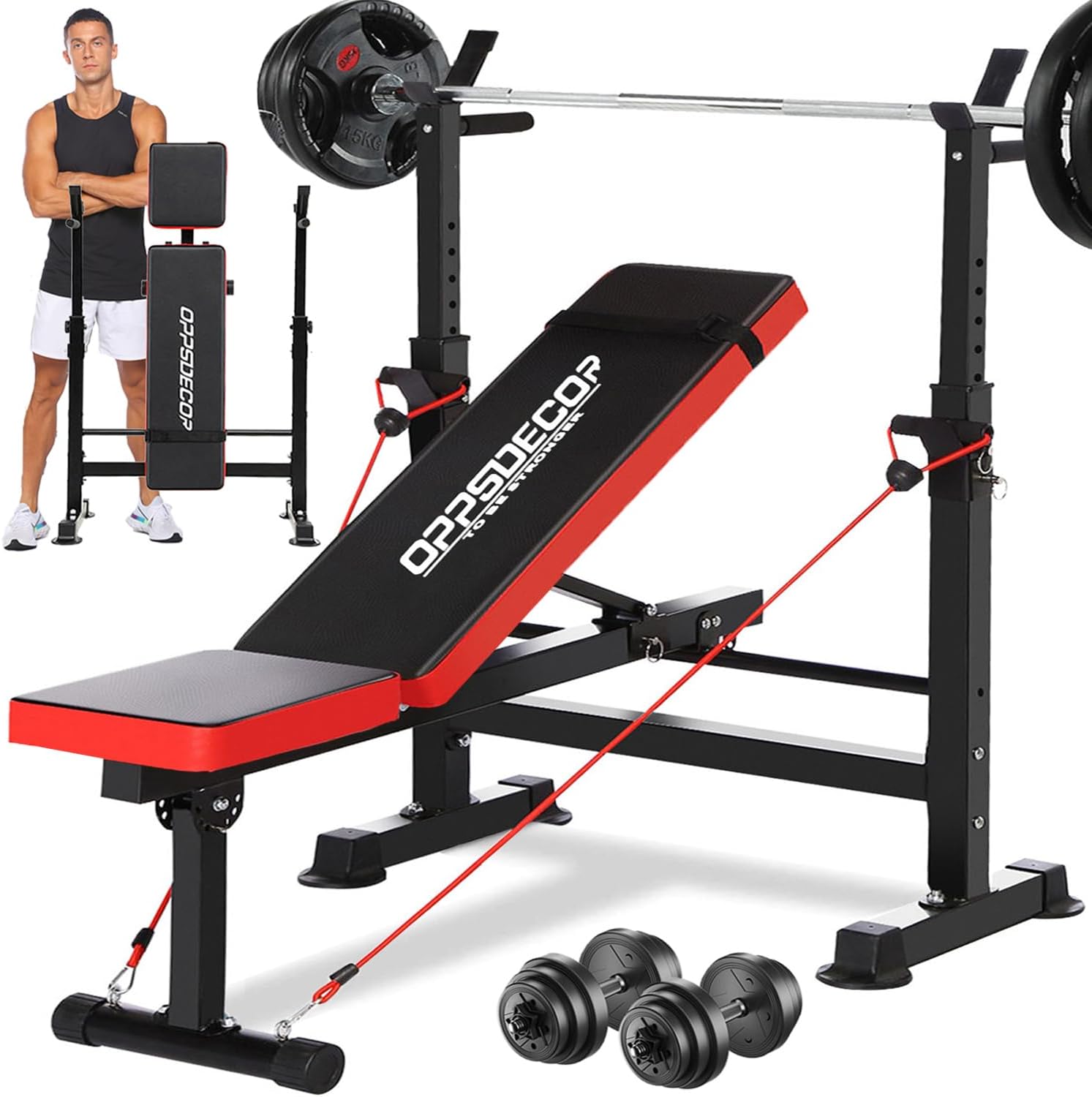 OPPSDECOR 6 in 1 660lbs Weight Bench Set with Squat Rack, Bench Press Set with Barbell Rack, Adjustable Incline Strength Training Workout Bench with Leg Developer Preacher Curl for Home Gym PXZXYX1 - Image 2