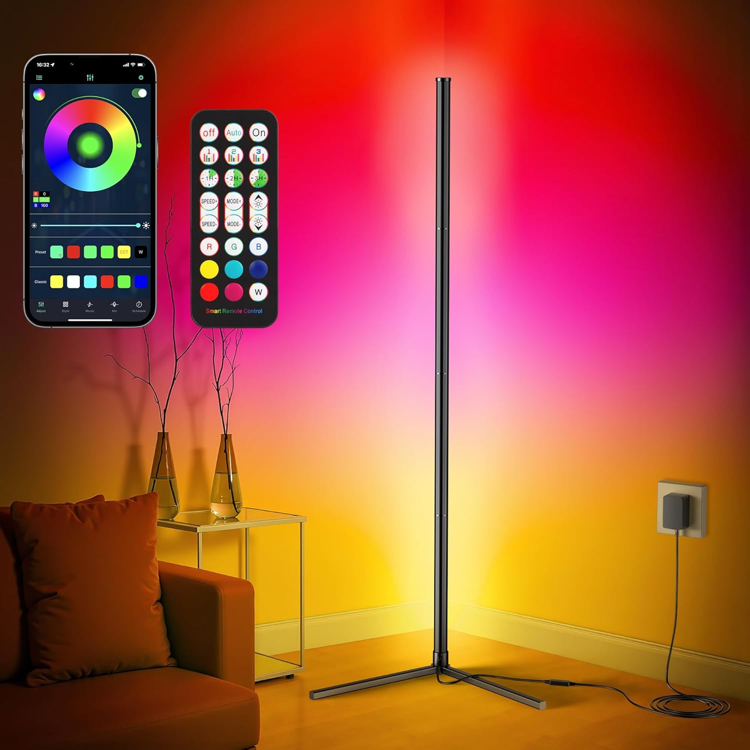 Corner Floor Lamp, Modern LED Corner Lamp with APP & Remote Control, 16 Million Colors, 68+ Scene Modes, Music Sync, Ambient Lighting for Living Room, Bedroom, and Gaming Room - Image 2