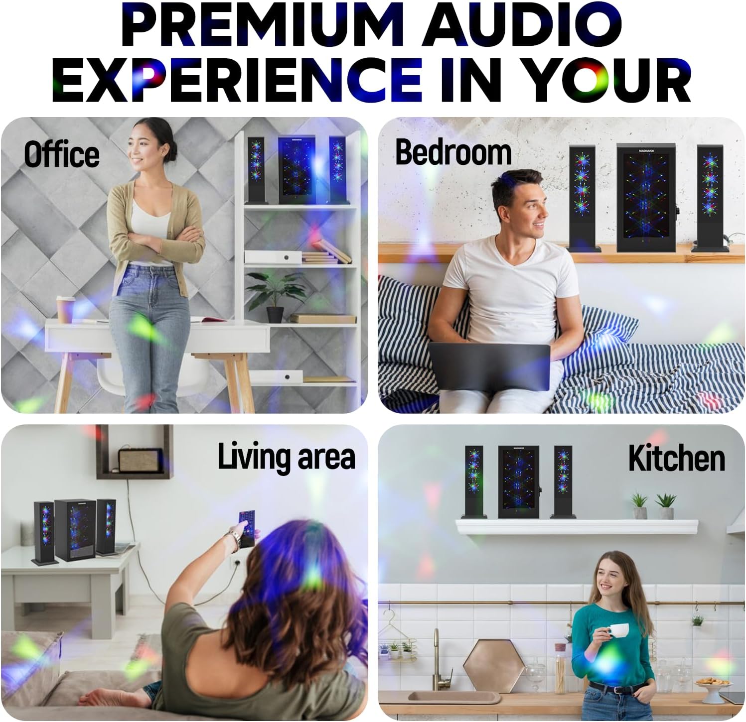 Magnavox MHT990 2.1 Home Entertainment System with Bluetooth Wireless Technology and Color Changing Lights in Black | AUX Port | Subwoofer with 2 Speakers | Pulsing Lights | - Image 7