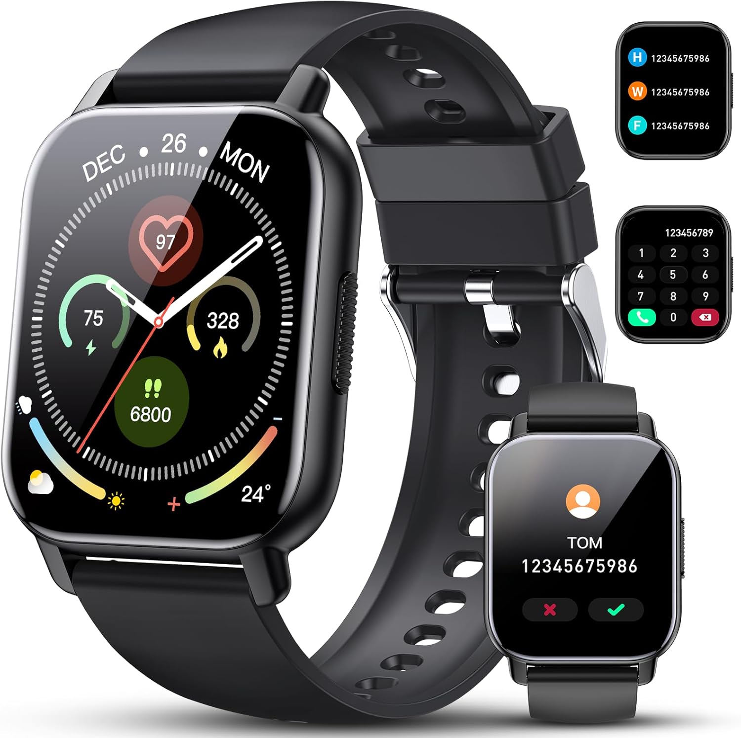Smart Watch for Men Women, 1.85" HD Screen Smartwatch (Answer/Make Call) Heart Rate Sleep Monitor Pedometer, 110+ Sports Mode Fitness Watch, IP68 Waterproof Fitness Tracker for Android iOS, Deep Black - Image 2