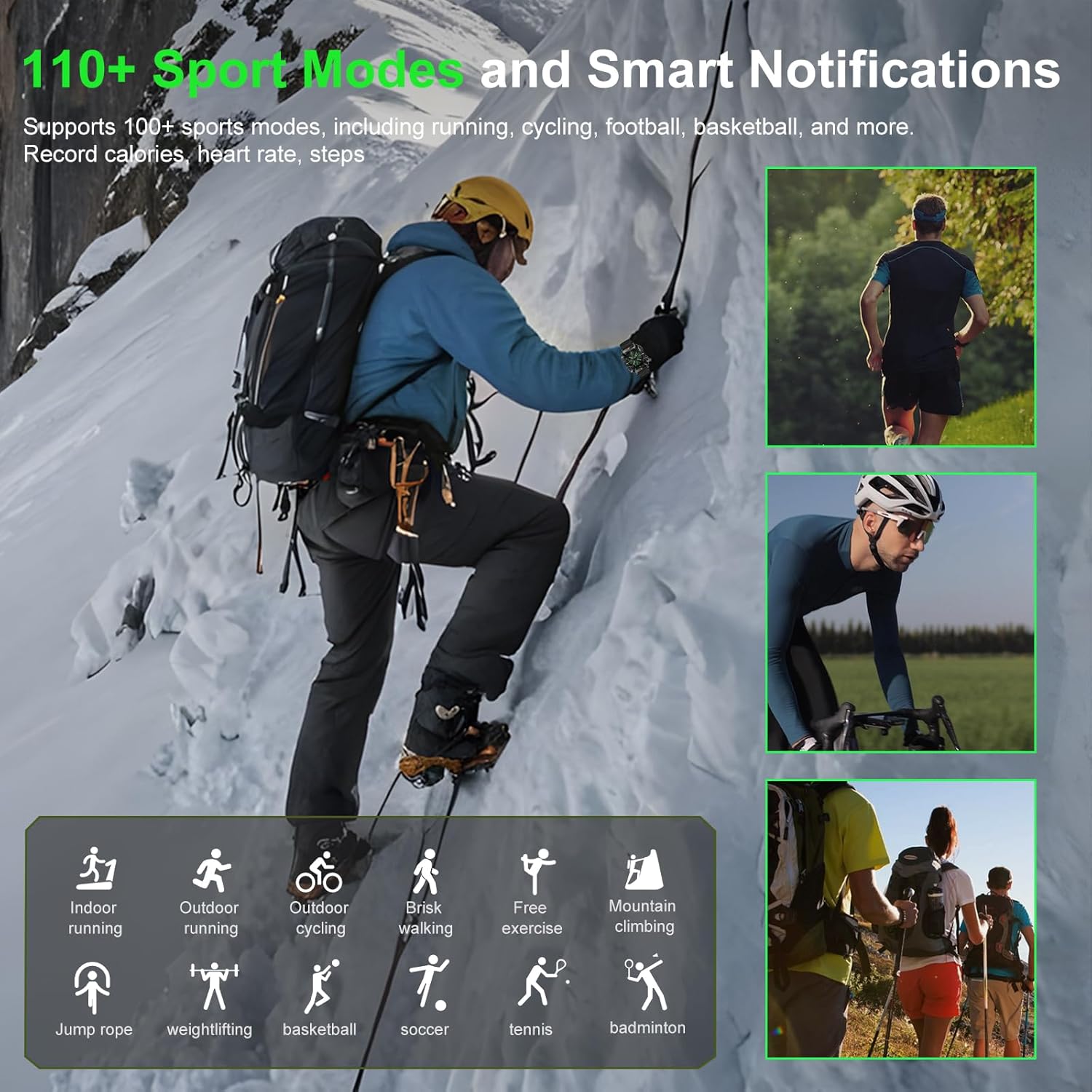 Military Smart Watch for Men (Answer/Make Call), Fitness Smart Watch with Flashlight for Android and iPhone, Waterproof Fitness Tracker with Blood Oxygen/Heart Rate/Sleep/110+ Sport Modes - Image 6