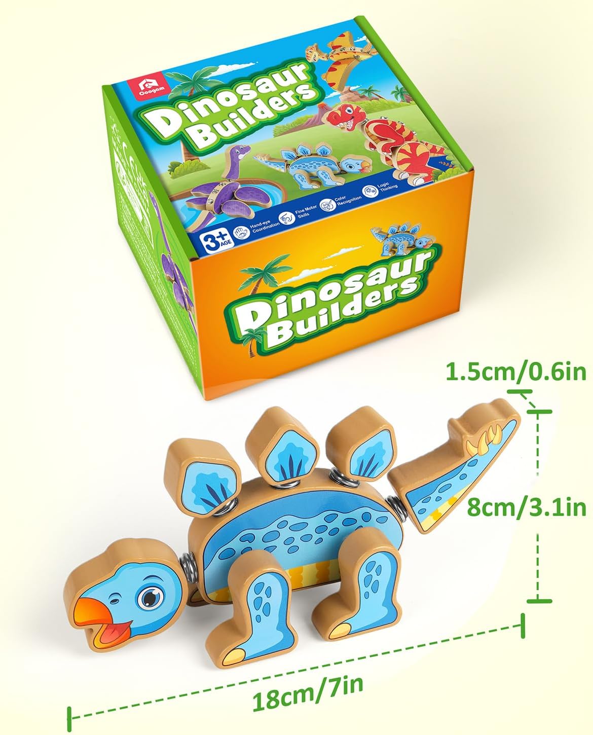 Coogam Dinosaur Snap Together Building Toys, Wooden Take Apart Dinosaur Playset, STEM Montessori Educational Fine Motor Skill Toy Gift for 3 4 5 Years Old Kids - Image 8