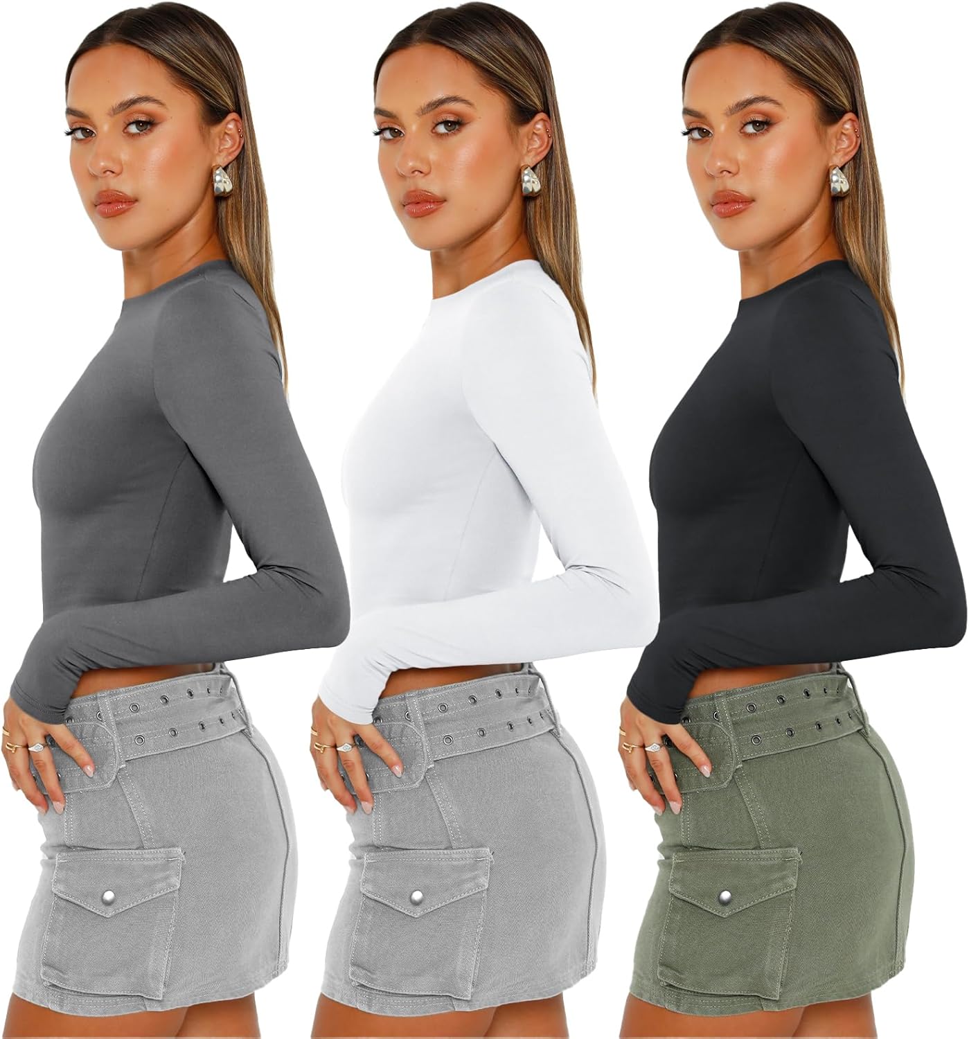AUTOMET 3 Pack Womens Long Sleeve Shirts Y2K Going Out Crop Tops Cute Basic Slim Fitted Fall Fashion Outfits 2025 Clothes - Image 4