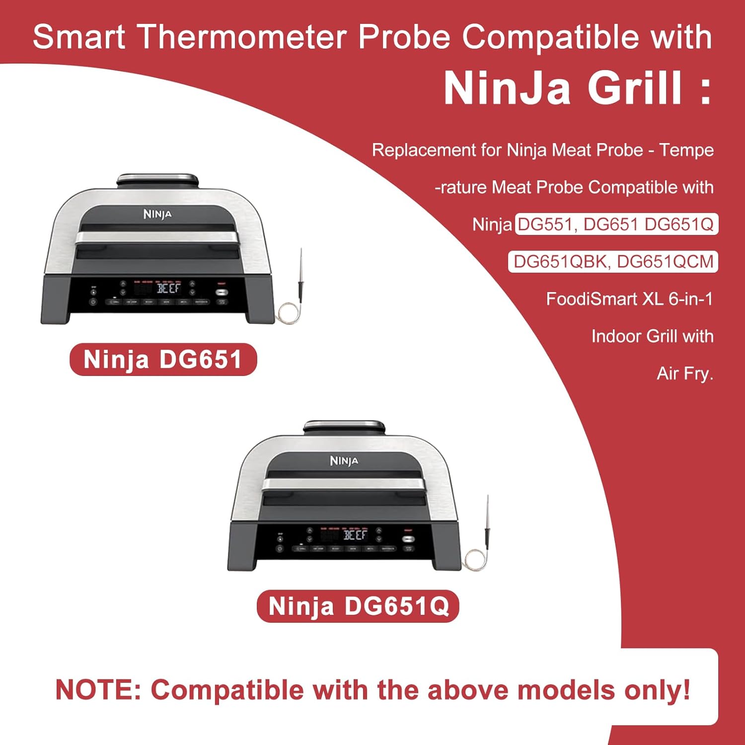1 Pack Replacement Meat Probe for Ninja DG551, DG651, DG651Q, DG651QBK, DG651QCM,Foodi Smart XL 6-in-1 Indoor Grill with Air Fry, Smart Thermometer Probe for Ninja Indoor Grill Accessories - Image 3