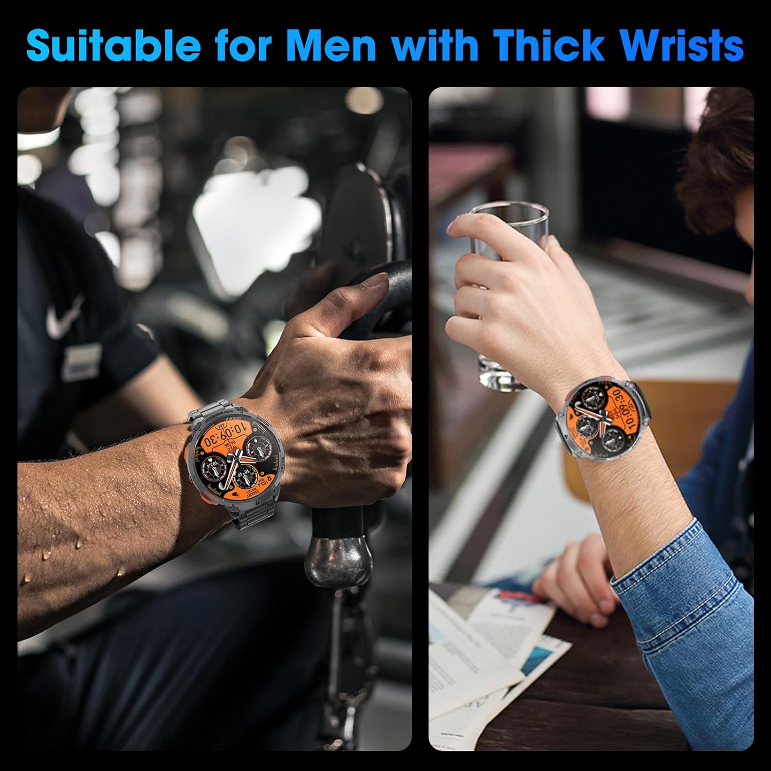 Military Smart Watch for Men 1.85" HD 730mAh Battery Smart Watches with LED Flashlight for Android iOS (Bluetooth Call Answer/Dial Calls) Fitness Tracker with Heart Rate Blood Black Steel Strip - Image 7