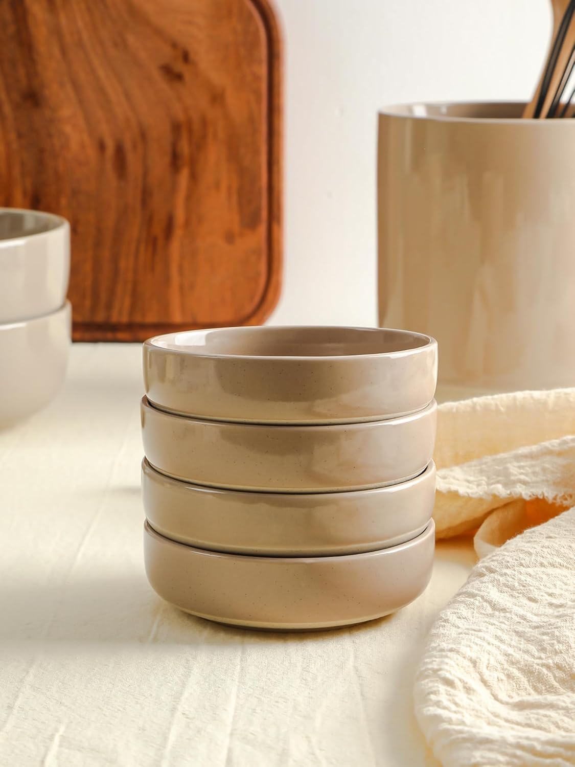 Famiware Saturn Plates and Bowls Set of 12 and Milkyway 4oz Dipping Bowls Set of 6, 18 Pieces Dinnerware Sets, Cinnamon Brown - Image 6