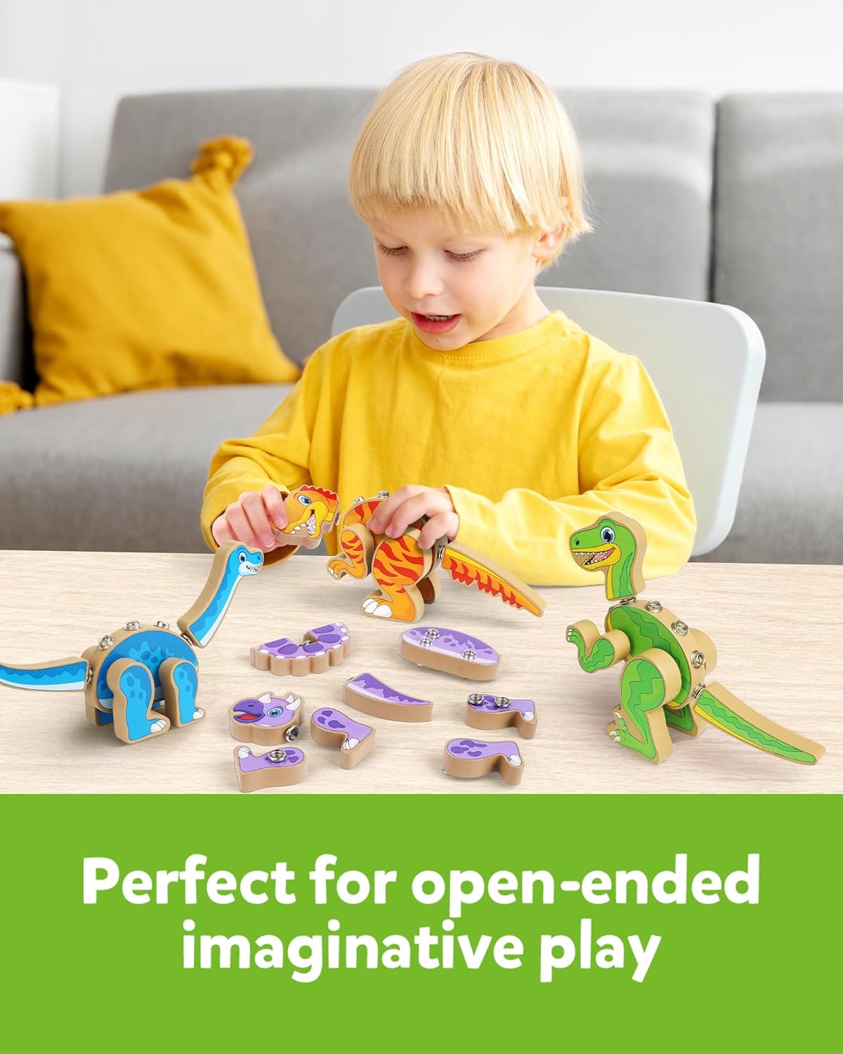 Coogam Build Your Own Dinosaurs Toy, Snap Together Building Dinosaurs Playset, Wooden STEM Take Apart Dinosaur Builder, Montessoi Fine Motor Building Toy Gift for 3 4 5 Years Old Kids - Image 6