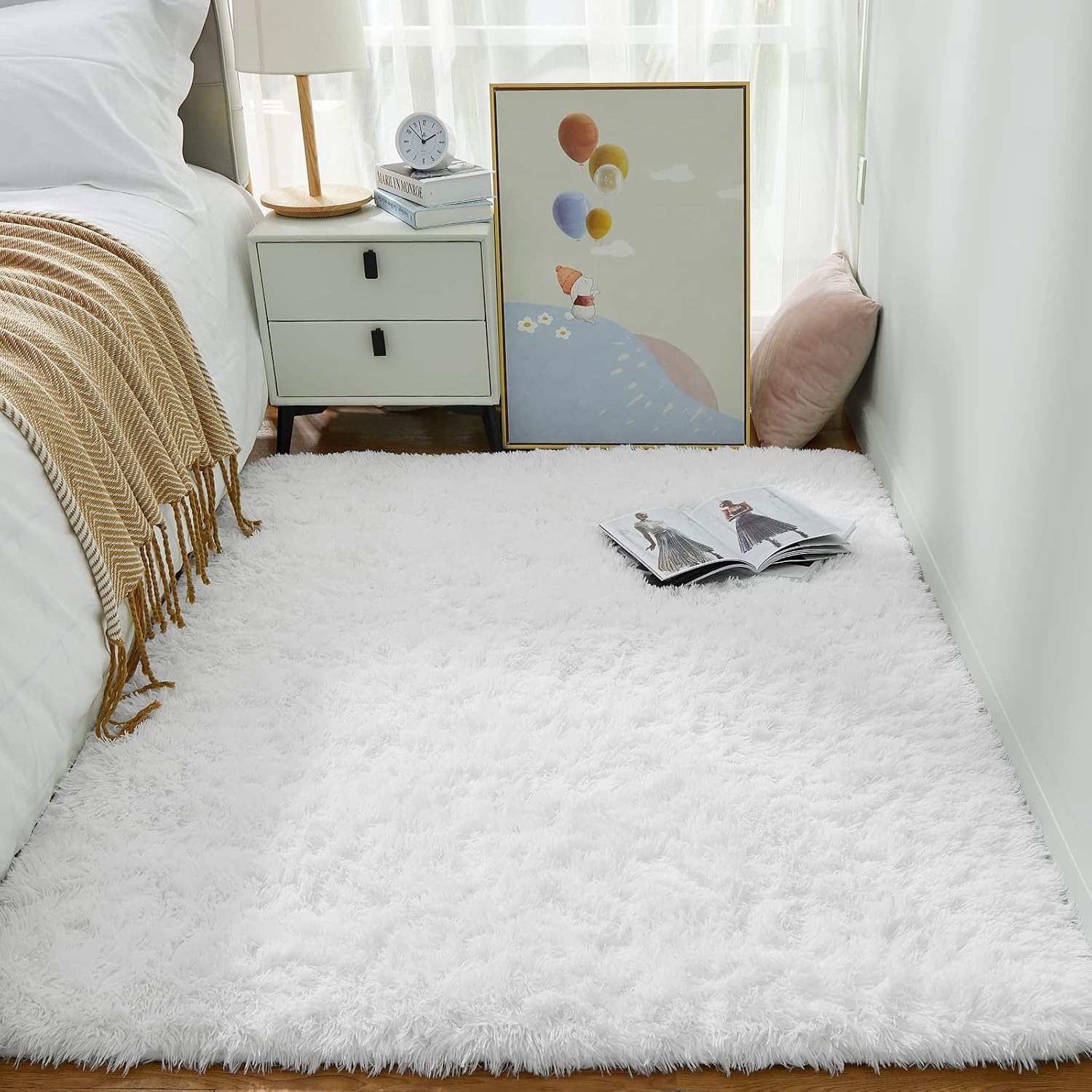 Ophanie White Area Rugs for Bedroom Fluffy, 4x6 Fuzzy Shag Plush Soft Shaggy Bedside Cream Rug, Ivory Living Room Carpet for Girls Kids Baby Teen Dorm Home Decor Aesthetic, Nursery - Image 2