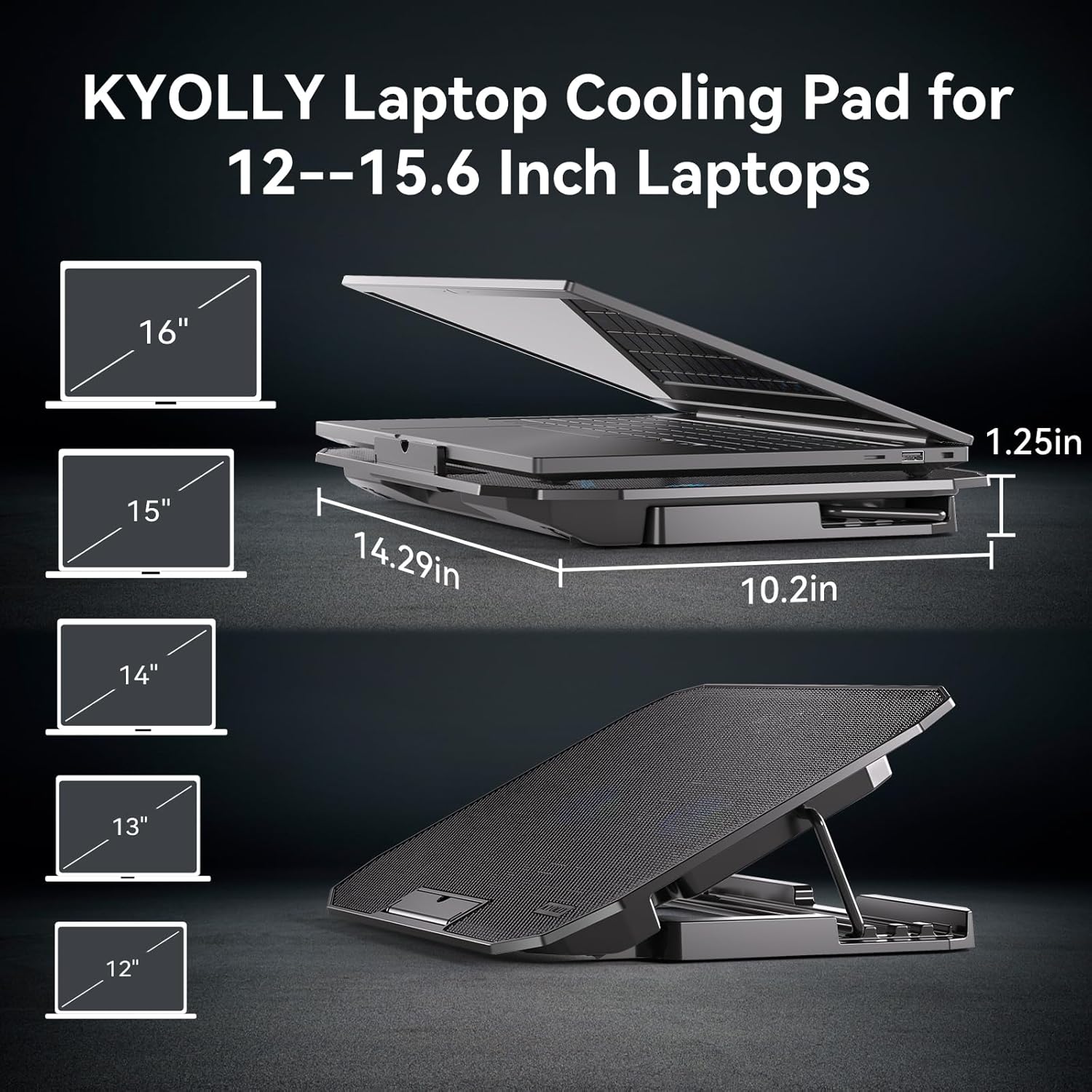 Ultra Slim Laptop Cooling Pad for 10-15.6 Inch Laptops, Portable Notebook Cooler with 2 Quiet Big Fans, Gaming Laptop Fan Wind Speed Adjustable, 5 Heights Adjustment, 2 USB Port - Image 7
