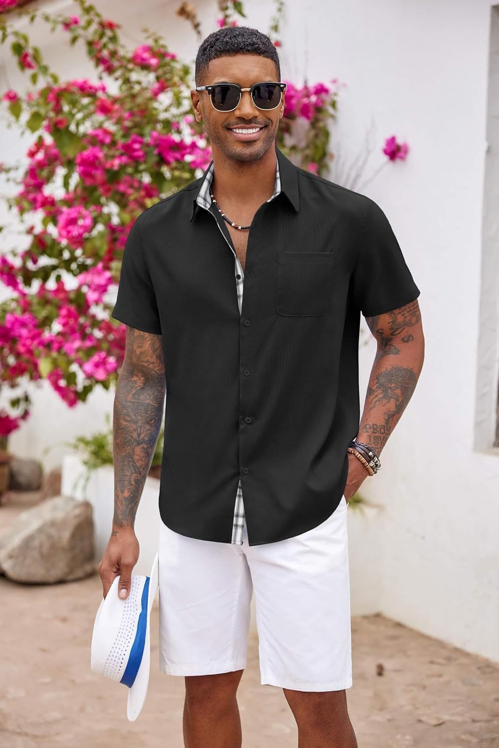 COOFANDY Men's Button Down Shirts Short Sleeve Casual Shirts Summer Beach Shirts Vacation Wedding Shirts with Pocket - Image 3