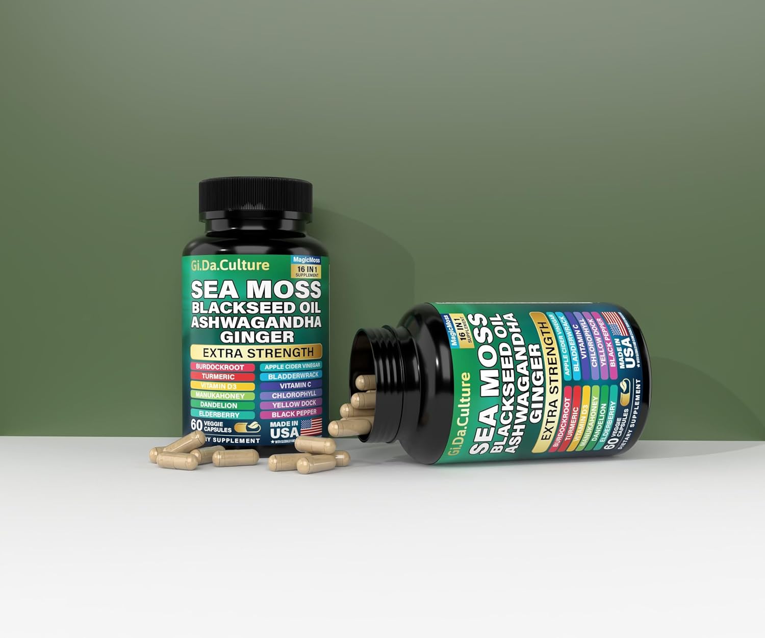Sea Moss Capsules - Organic Irish Sea Moss Black Seed Oil Ashwagandha Ginger Burdock Root Bladderwrack Turmeric Black Pepper Vitamin C Vitamin D3-60 Veggie Capsules - Image 8