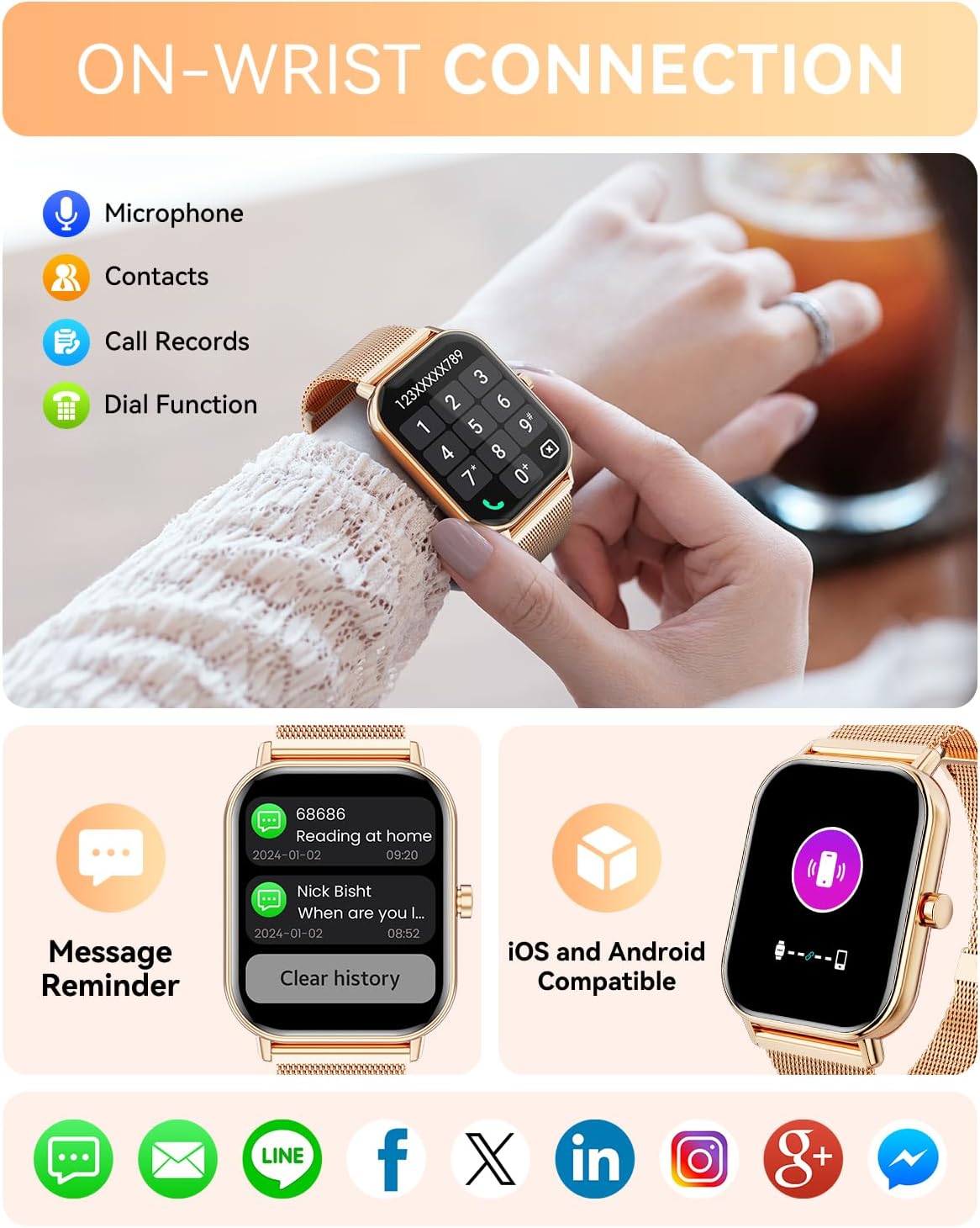 Smart Watch for Women Men, Fitness Tracker Watch for Android Phones iPhone Compatible, 1.85" Smart Watches for Women Men with Blood Oxygen, Heart Rate Monitor, 110+ Sport Modes Smartwatch (2 Strap) - Image 4