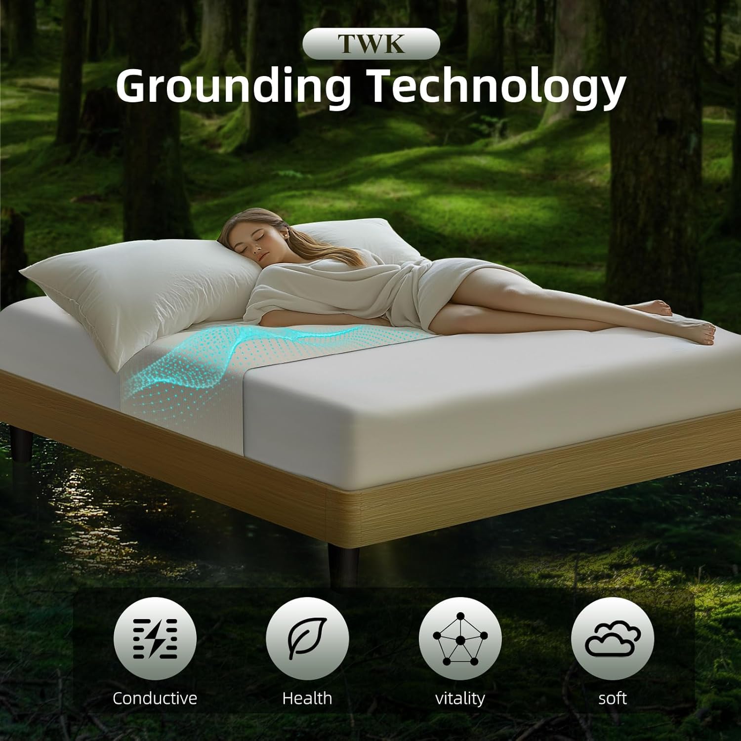 Grounding Mat for Bed 90% Organic Cotton+10% Pure Silver Fiber, Grounding Fitted Sheets for All Mattress Sizes, with Static grounding Cord and Test Pen (Beige, 105.1 * 23.1 inch) - Image 3