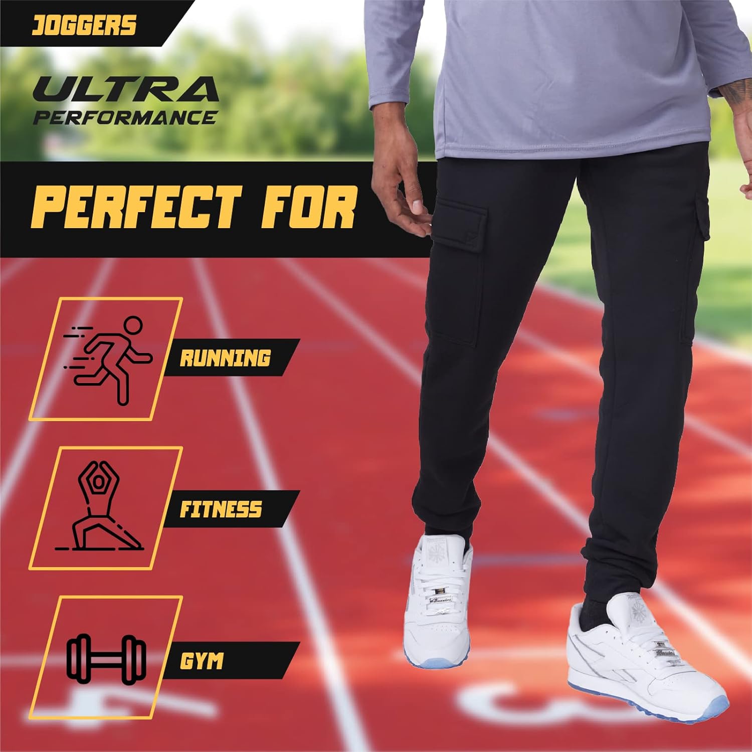 Ultra Performance 3 Pack Mens Sweatpants, Fleece Cargo Joggers for Men with Pockets - Image 5