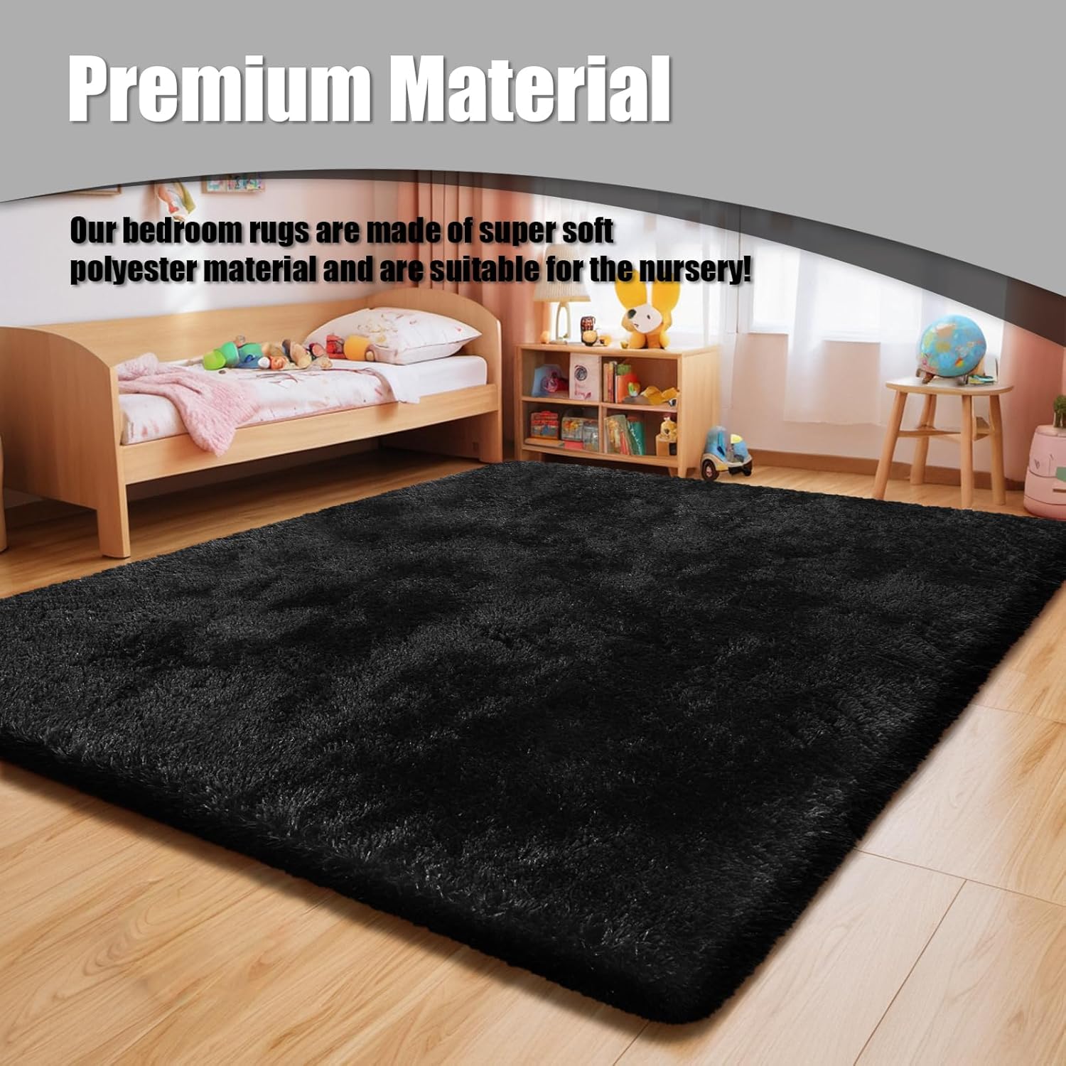 Ultra Soft Fluffy Area Rugs for Bedroom Living Room 5x8, Nursery Rug, Non-Slip Carpet for Kids Dorms Decor, Shaggy Bedside Rug, Black - Image 5