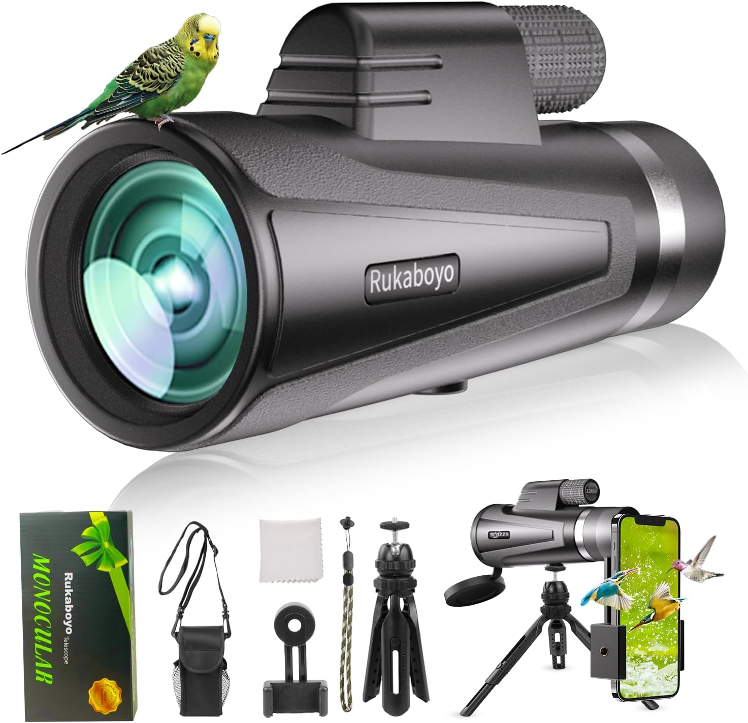 12X50 HD Monocular Telescope High Powered with Smartphone Adapter &Tripod - BAK4 Prism Monocular for Wildlife Bird Watching Hunting Travel Camping Stargazing Hiking(Black) - Image 2