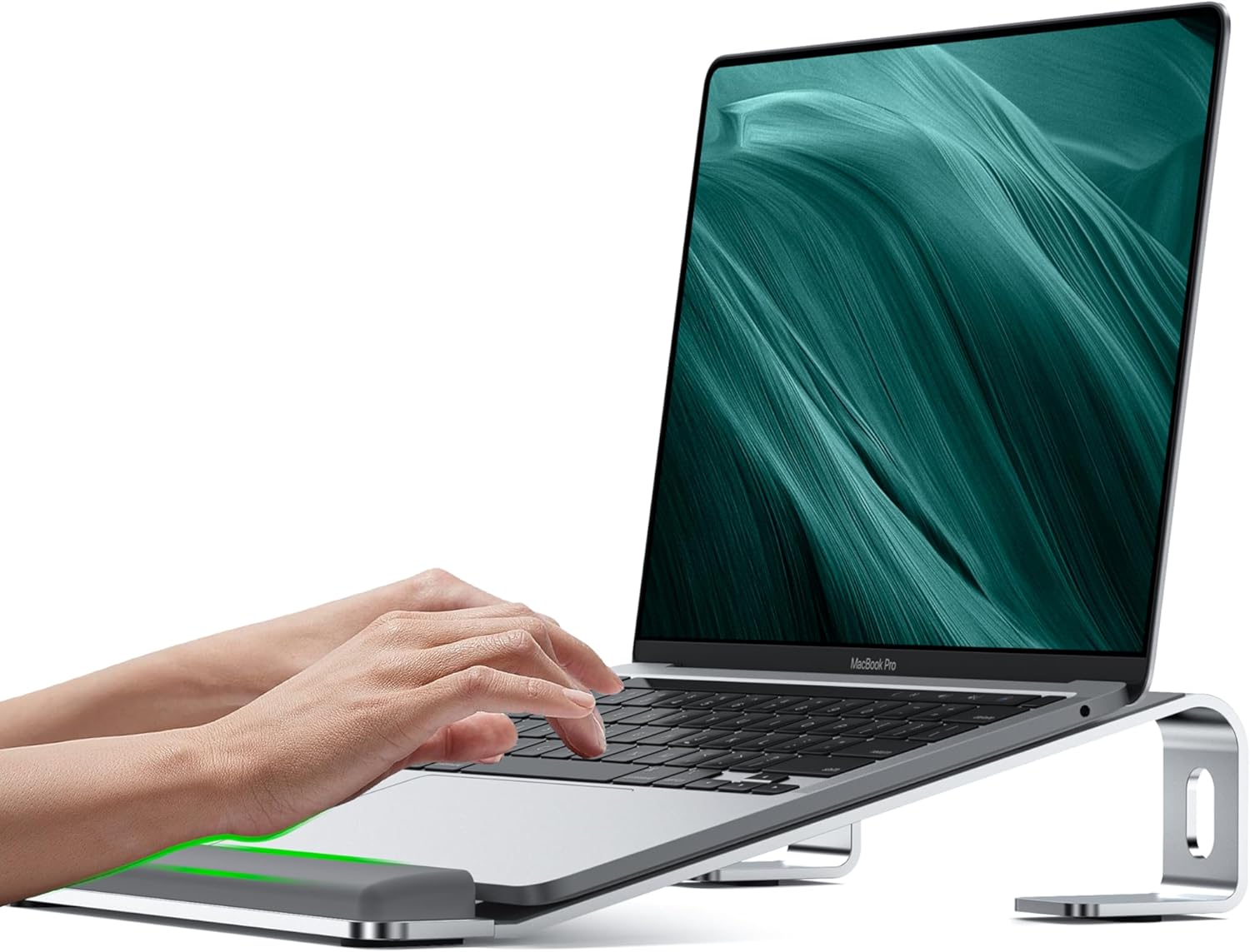 Laptop Stand for Desk, Aluminum Computer Riser with Wrist Rest Pad, Detachable Laptop Mount, Heavy Stable Laptops Holder for MacBook Air Pro, Dell, HP, 10 to 17 Inches Notebooks, Silver - Image 2