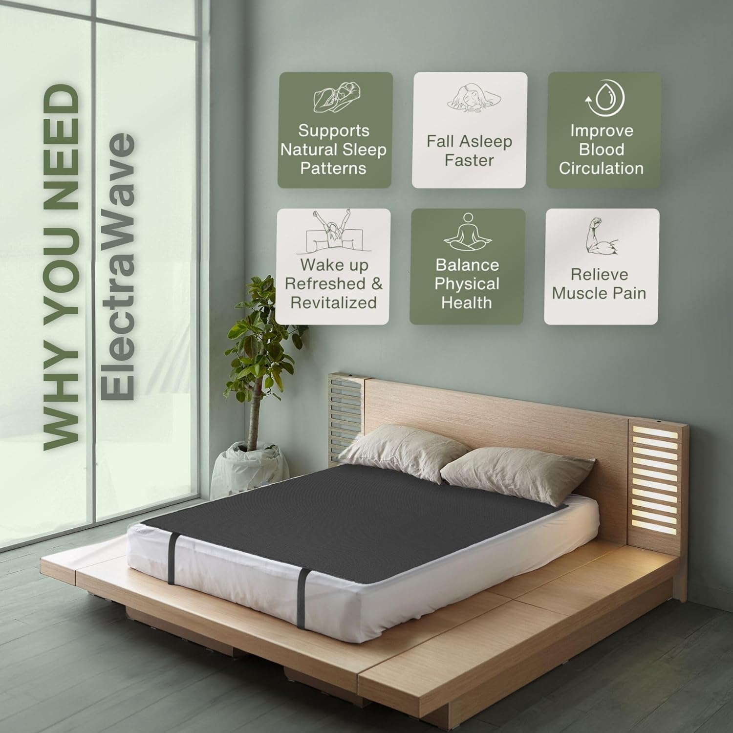 ELECTRAWAVE Grounding Mattress Cover Pad, Queen Size Earth Connected Conductive Carbon Leatherette Grounding Sheets for Better Sleep, Relieve Pain, Reduce Inflamation - Image 3