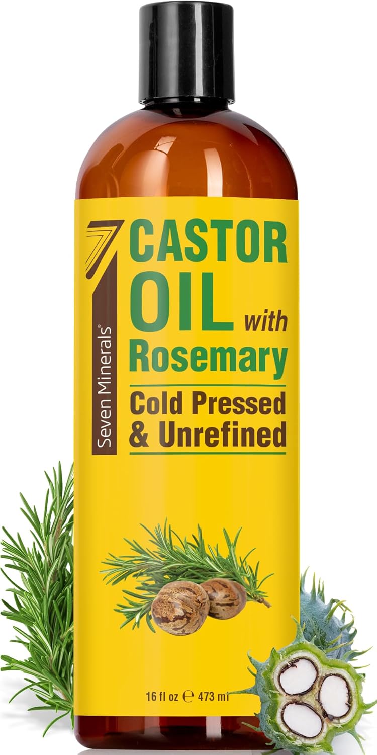 Seven Minerals Cold Pressed Castor Oil with Rosemary - 16 fl oz Bottle - Unrefined & Hexane Free - Hair Growth, Thicker Eyelashes & Eyebrows, Dry Skin Care, Joint and Muscle Pain (Pack of 1) - Image 2