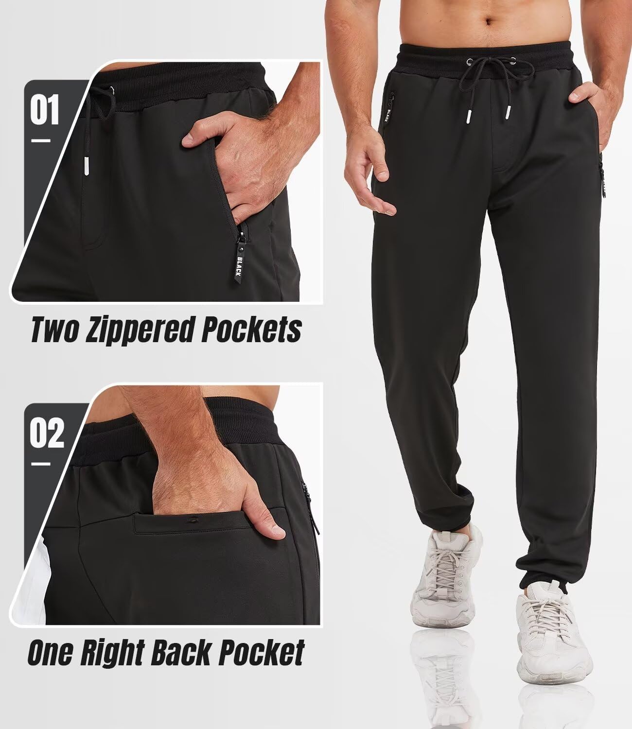 3 Pack Sweatpants for Men Tapered Mens Joggers Pants with Zip Pockets Fleece Slim Fit Workout Running Gym Sweat Pants - Image 5