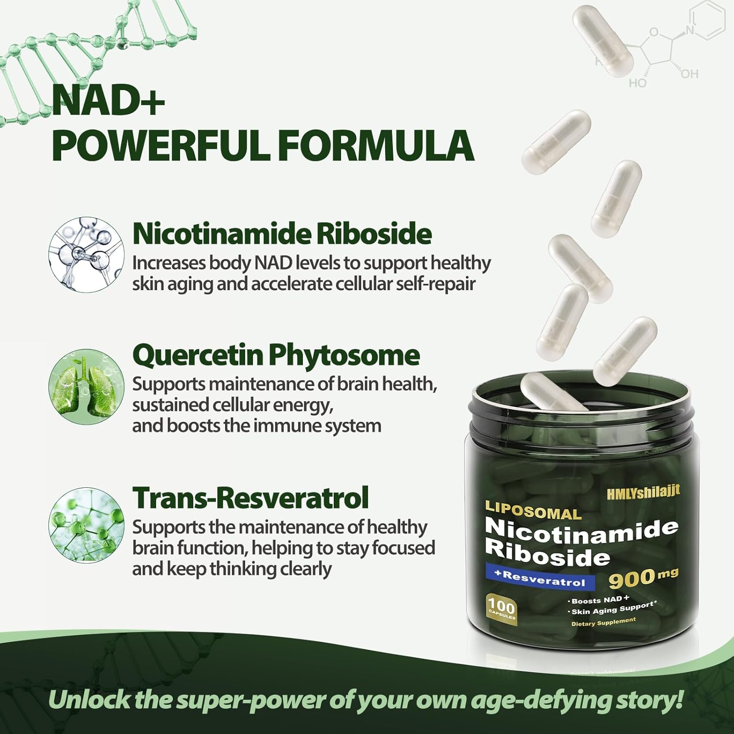 NMN Alternative-High Purity Liposomal NAD with Nicotinamide Riboside, Resveratrol, Quercetin, NAD Resveratrol Supplement 900 mg for Anti-Aging, Energy, Focus -100 Count - Image 6