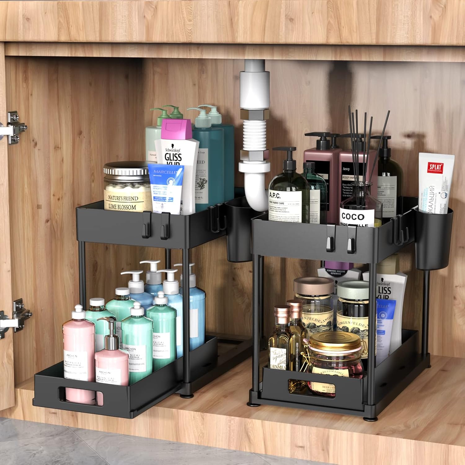 Under Sink Organizers and Storage, 2 Pack Large Capacity Heavy Load Pull-out Under Sink Shelves with Sliding Drawer for Kitchen and Bathroom, Black, 12 x 8.7 x 15.7 inch - Image 3