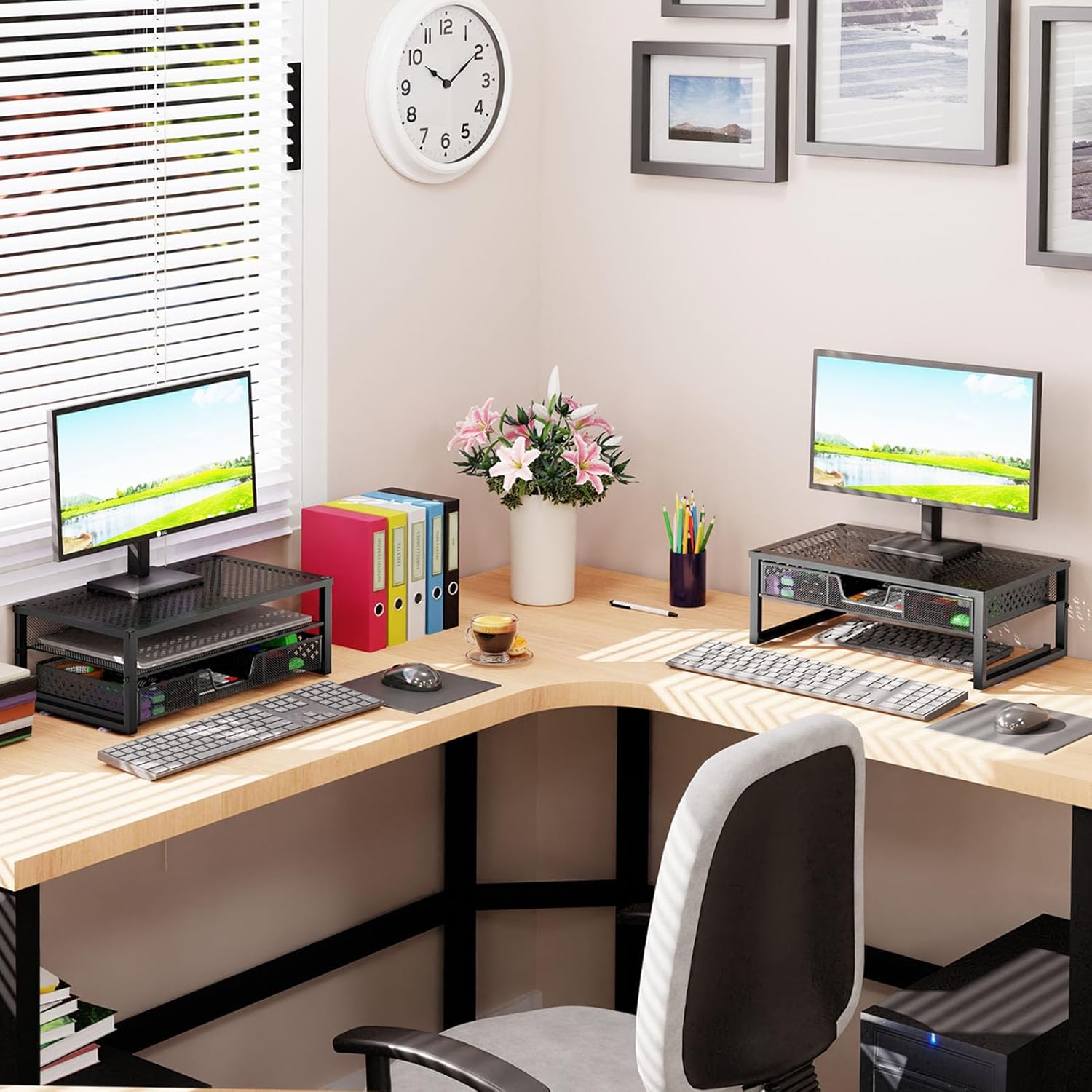 Simple Trending Metal Monitor Stand Riser and Computer Desk Organizer with Drawer for Laptop, Computer, iMac, Black - Image 4