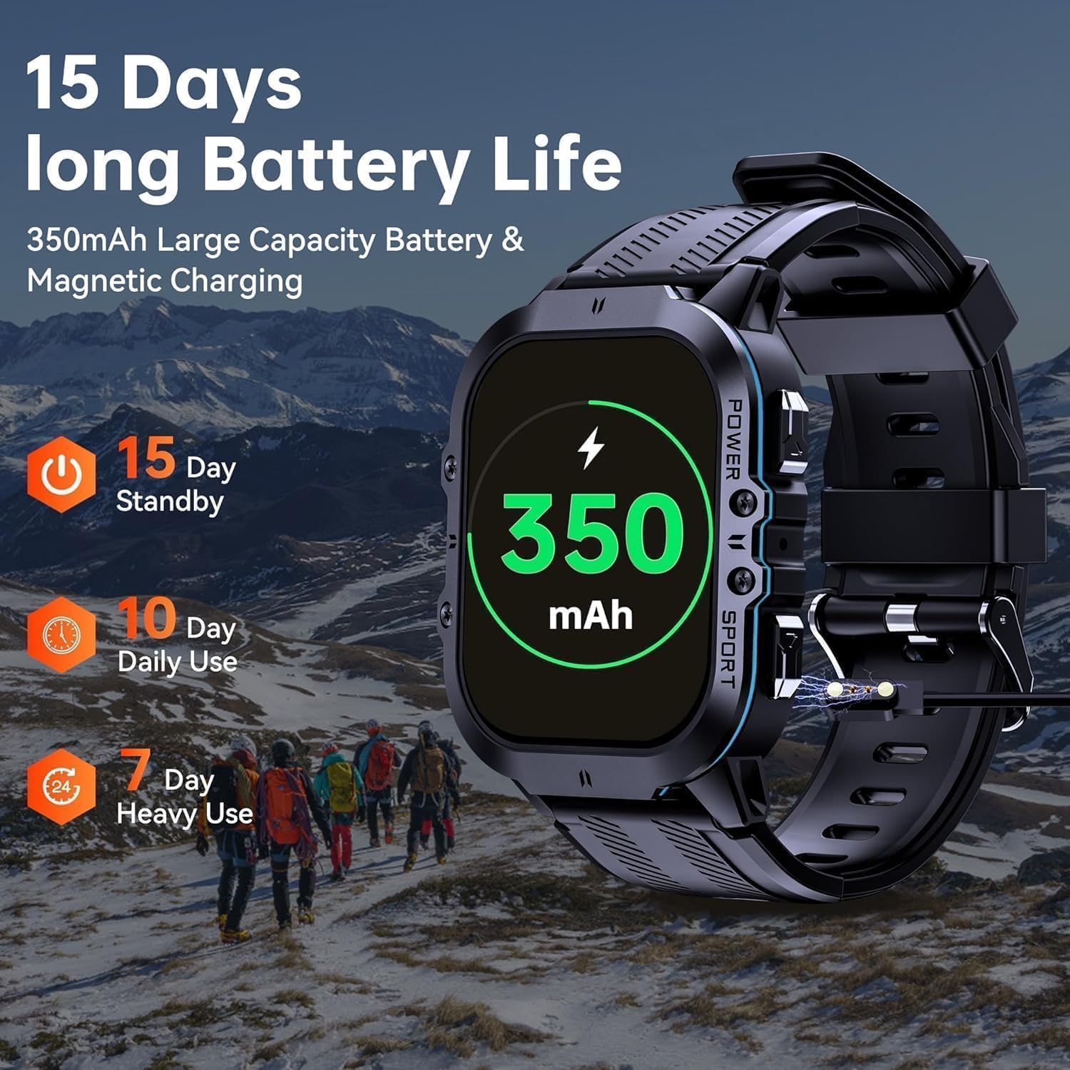 OUKITEL BT20 Military Smart Watch for Men,Fitness Tracker Smart Watches for Android/Phones,Bluetooth Call/Voice Assistant, Waterproof Rugged 1.96 Inch Touchscreen,100+ Sports Modes,24H Health Monitor - Image 10