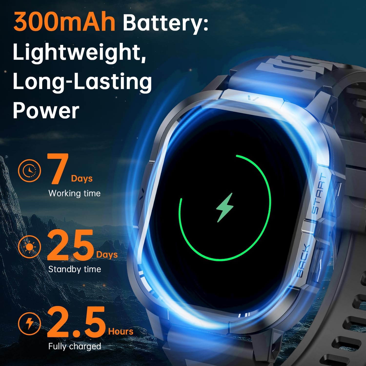 Smart Watch for Men - Make/Answer Call Military Smartwatch for Android Phones iPhone Samsung, 2.06'' Waterproof Fitness Tracker with Heart Blood Oxygen Rate Sleep, 110+ Sport Modes, 2 Straps - Image 8