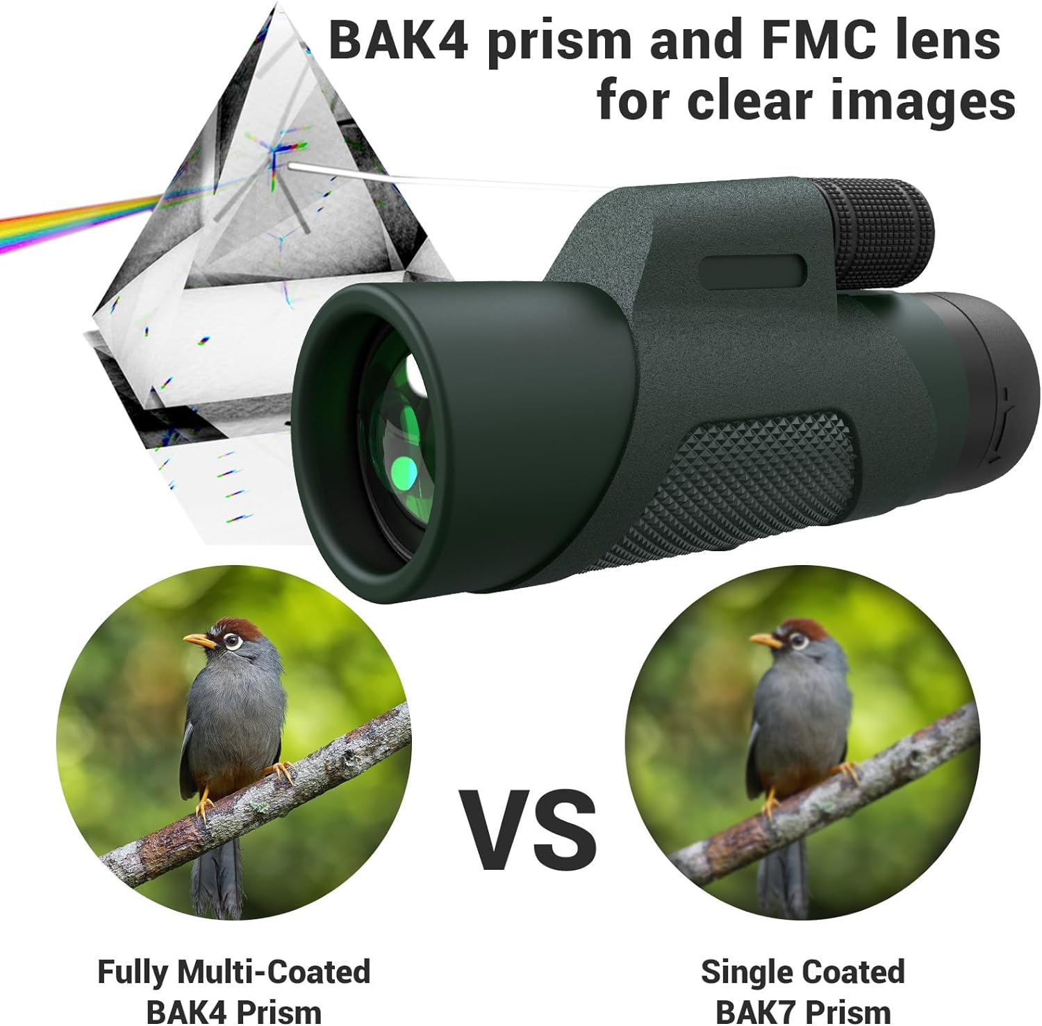 12x50 Monocular Telescope for Adults, High Powered Monoculars Compact Scope Portable Handheld Telescope with BAK-4 Prism FMC Lens for Bird Watching Hiking Camping Hunting Travel - Image 3