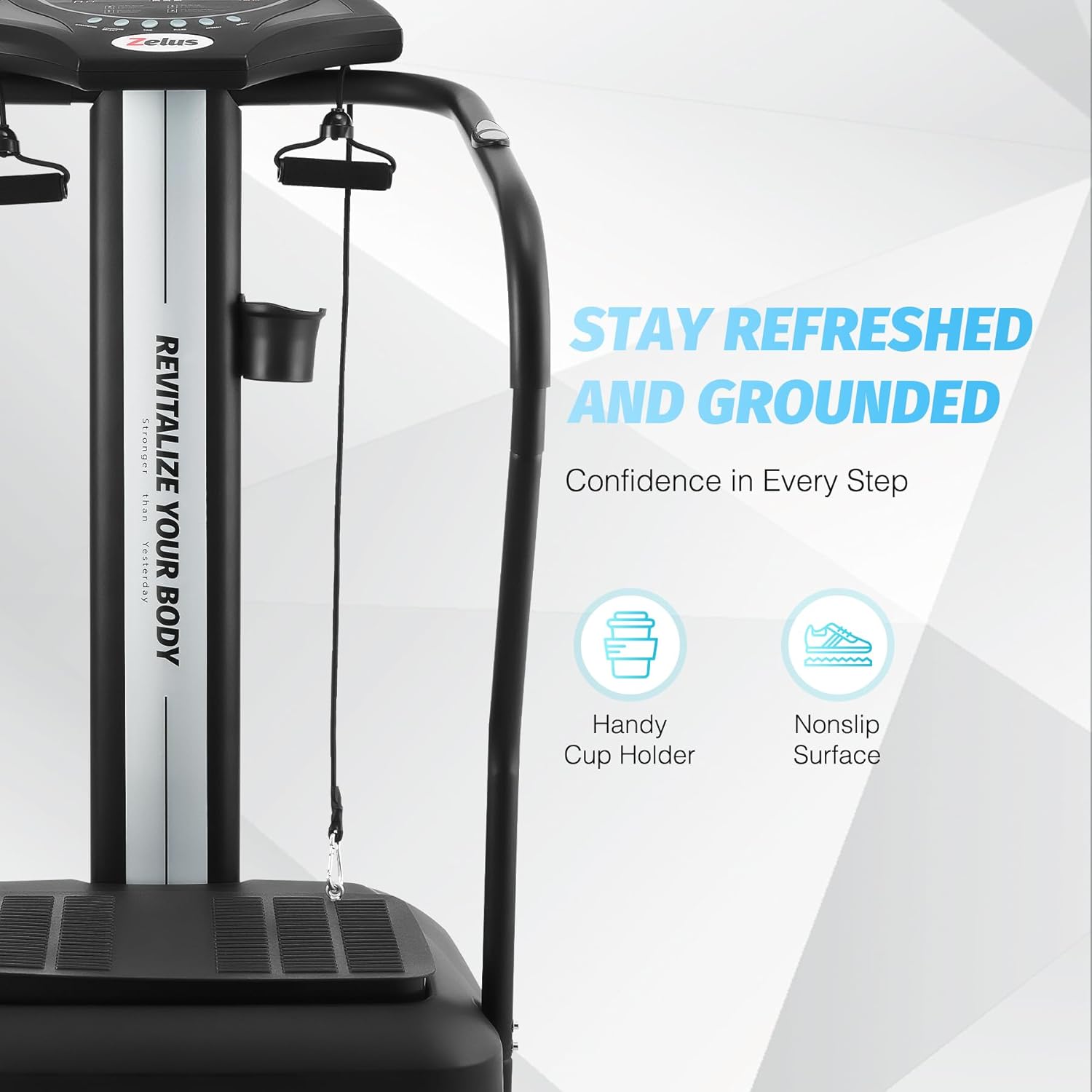 ZELUS Whole Body Vibration Plate, 500W Vibration Plate Exercise Machine with 99 Levels 3 Preset Modes & 2 Resistance Bands, Training Fitness Vibration Platform Machine for Home Gym with 330lb Capacity - Image 5