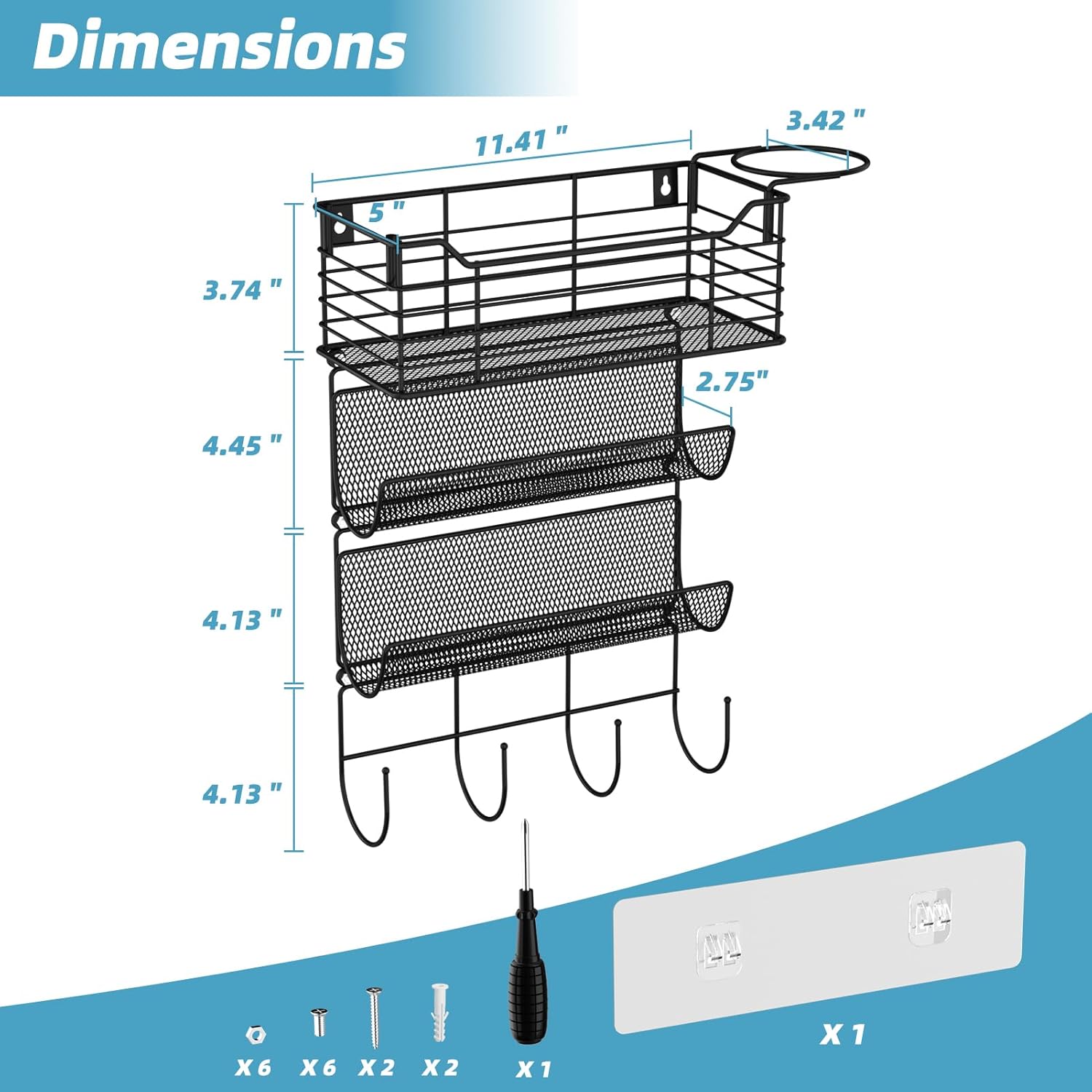 VITVITI Metal Hair Tool Organizer Wall Mount, Hair Dryer Holder with 3 Tier Shelf Basket Hooks, Bathroom Hair Styling Tool Organizer for Curling Iron/Blow Dryer/Straightener, Matte Black - Image 7