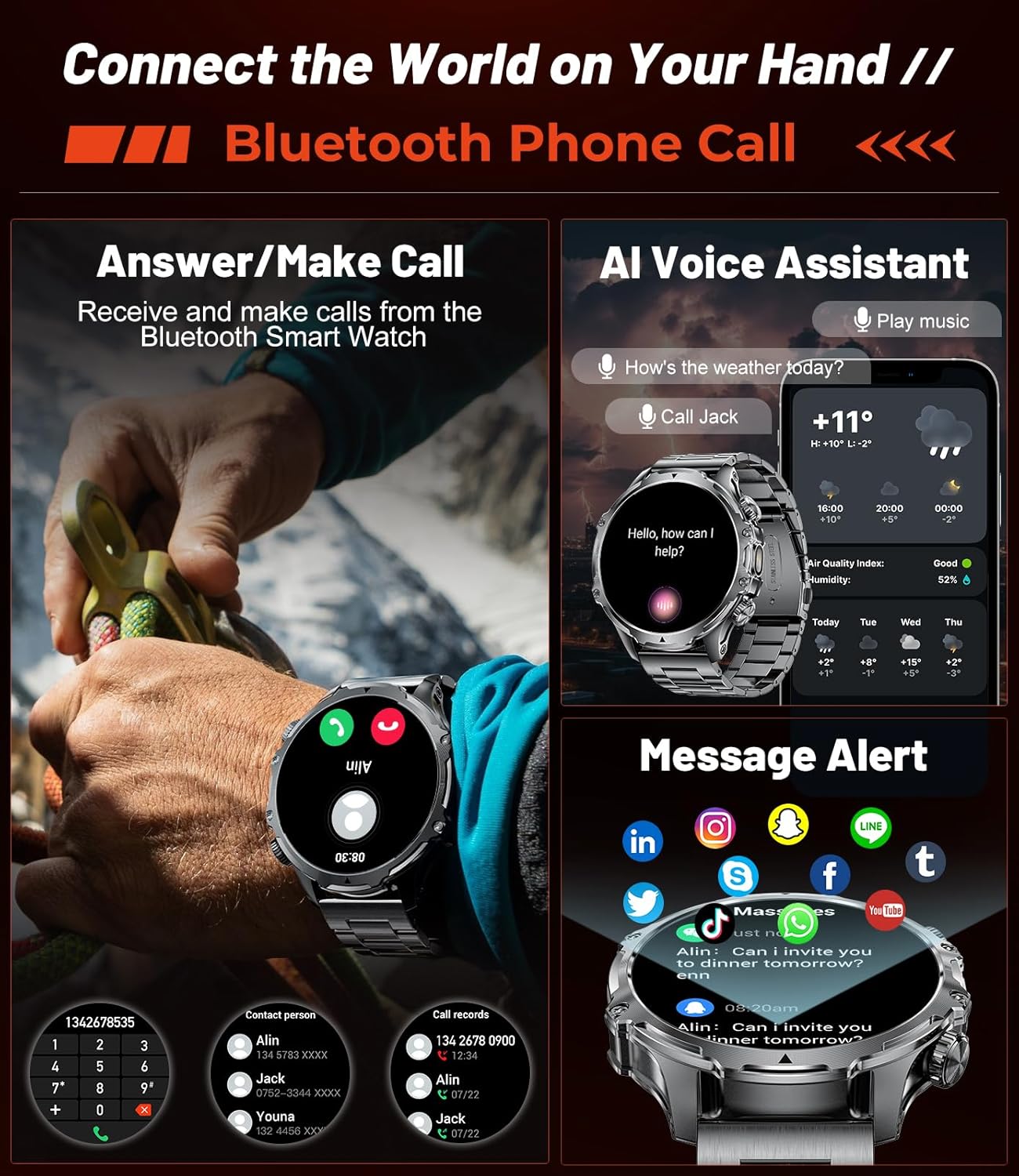 Military Smart Watch for Men,1.85" HD/800mAh Battery Smart Watches with LED Flashlight for Android iOS (Bluetooth Call Answer/Calls)Fitness Tracker with Heart Rate/Sleep Tracking/Blood Oxygen Black - Image 5