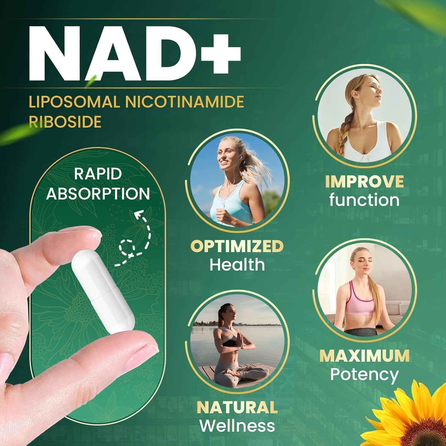 NAD+ Supplement, Liposomal Nicotinamide Riboside, Resveratrol Quercetin, NMN Supplement Alternative for Anti-Aging, Energy, Focus, for Women and Men, 80 Capsules - Image 3