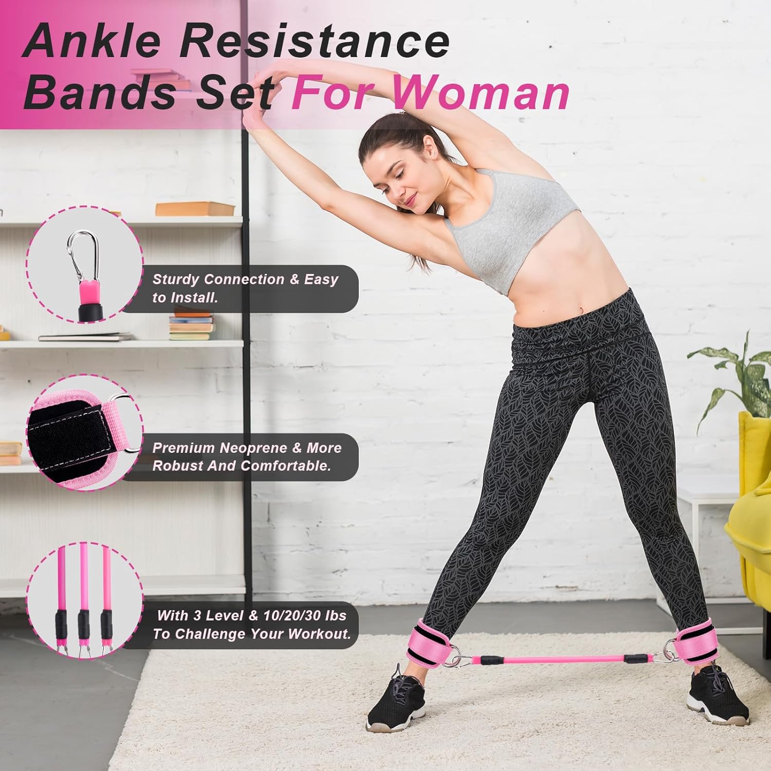 simarro Ankle Resistance Bands with Cuffs, Ankle Resistance Band, Glutes Workout Ankle Weights for Women Working Out Equipment at Home, Home Gym Exercise Fitness Equipment - Image 3